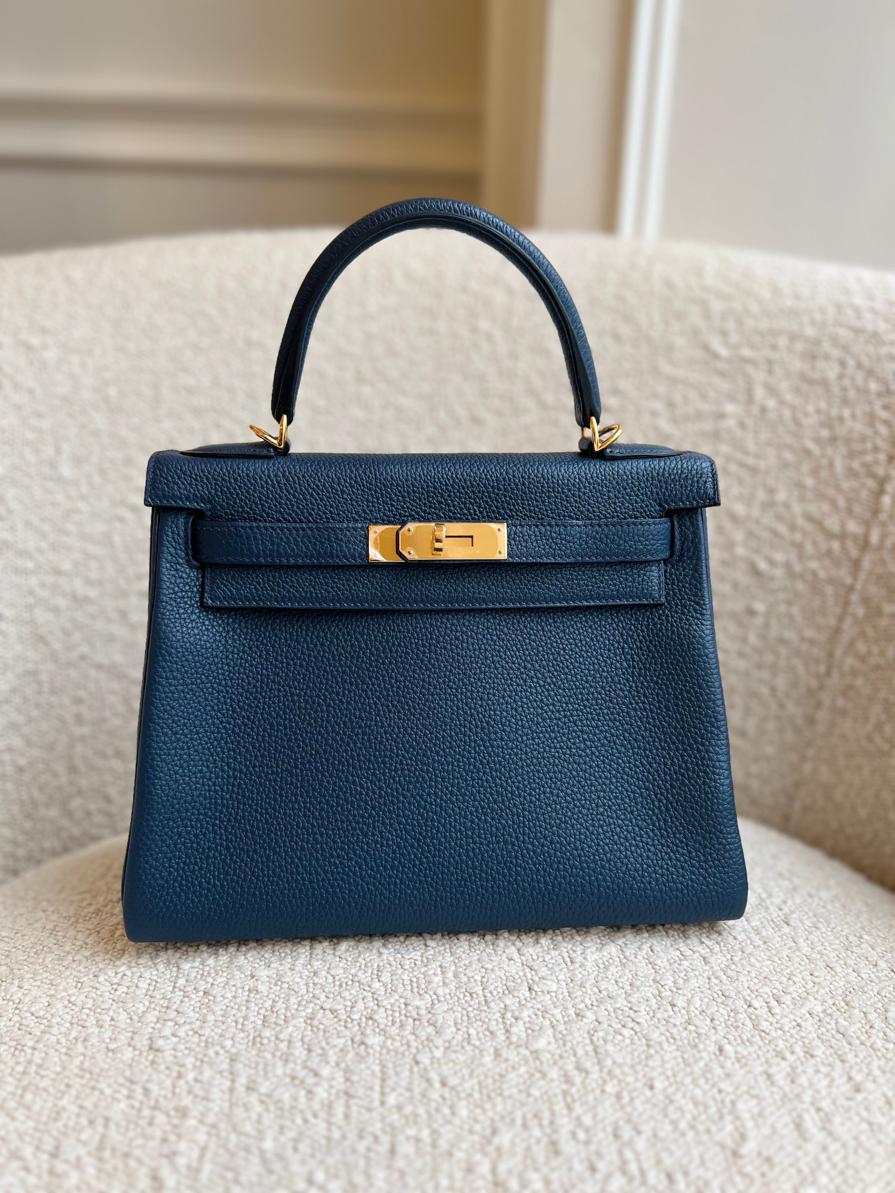 HERMÈS KELLY 28CM BLUE DE PRUSSE Togo Leather with Gold Hardware