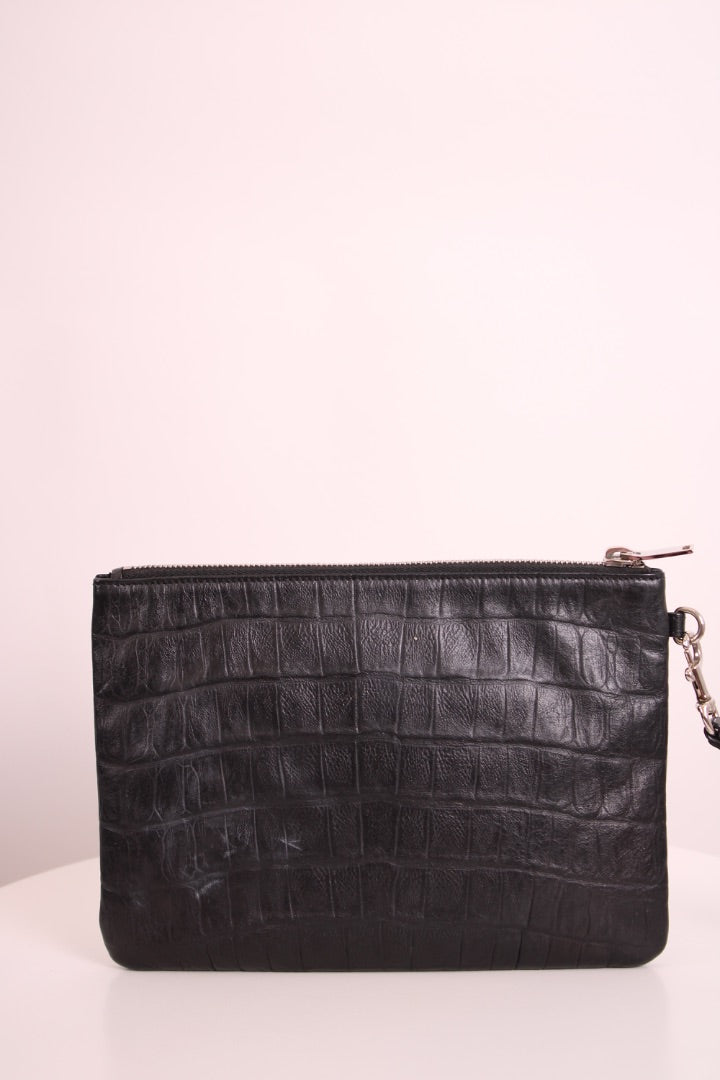 Saint Laurent Croc Effect Wristlet Clutch Black