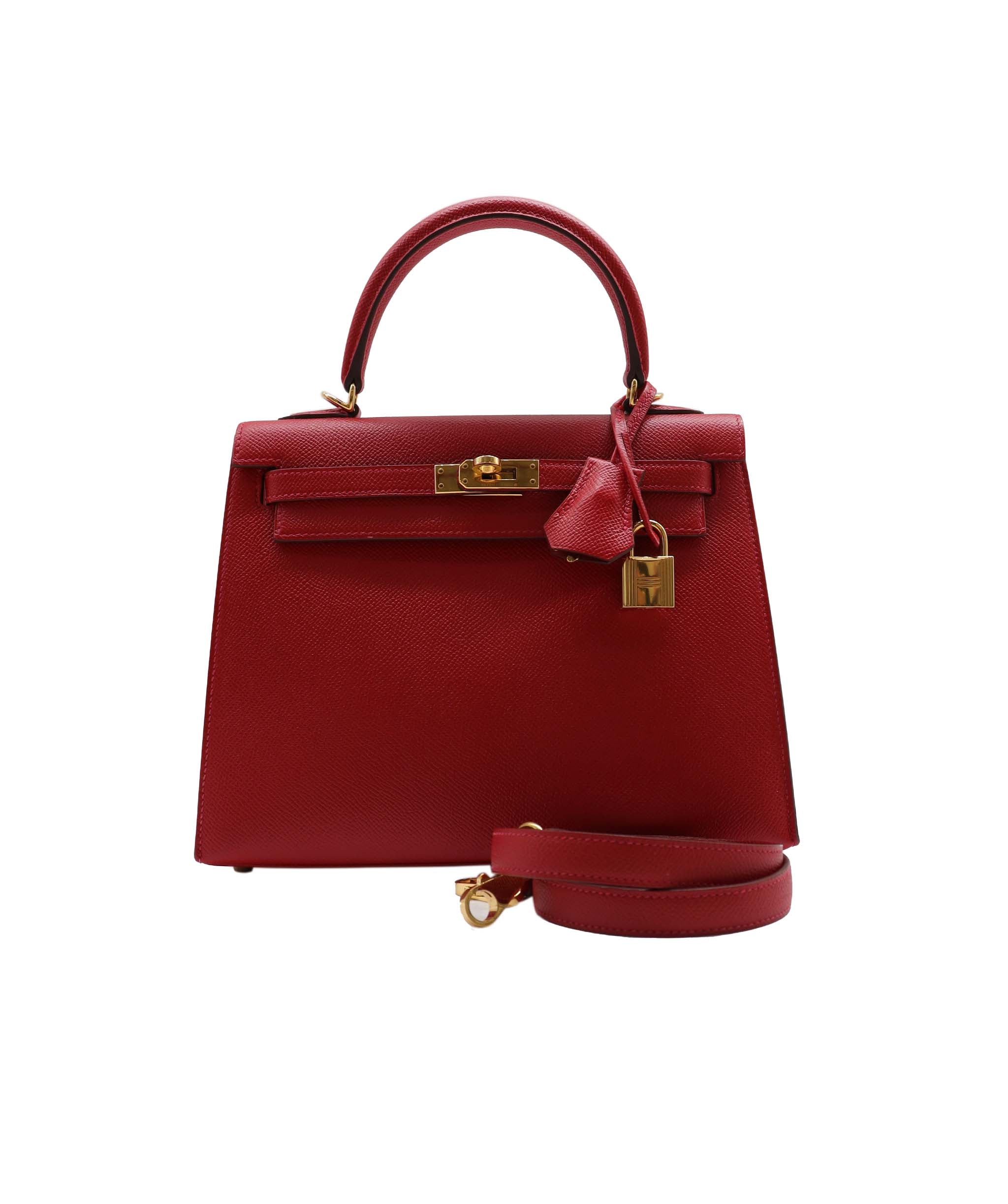 HERMES KELLY 25 EPSOM Leather Rouge Casaque GHW X DXBS2741