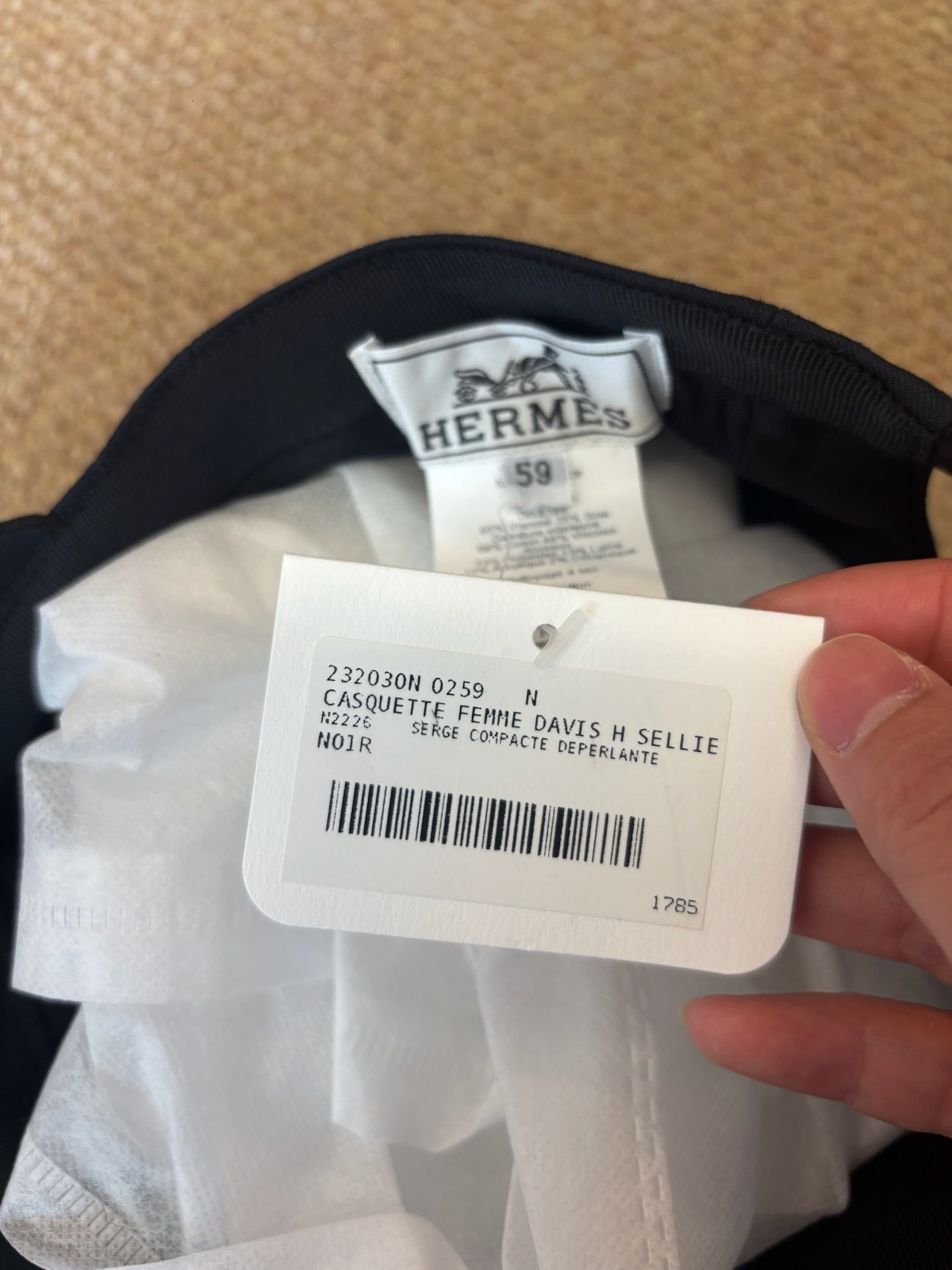 Size 59 - Hermes Davis H Sellier black cap