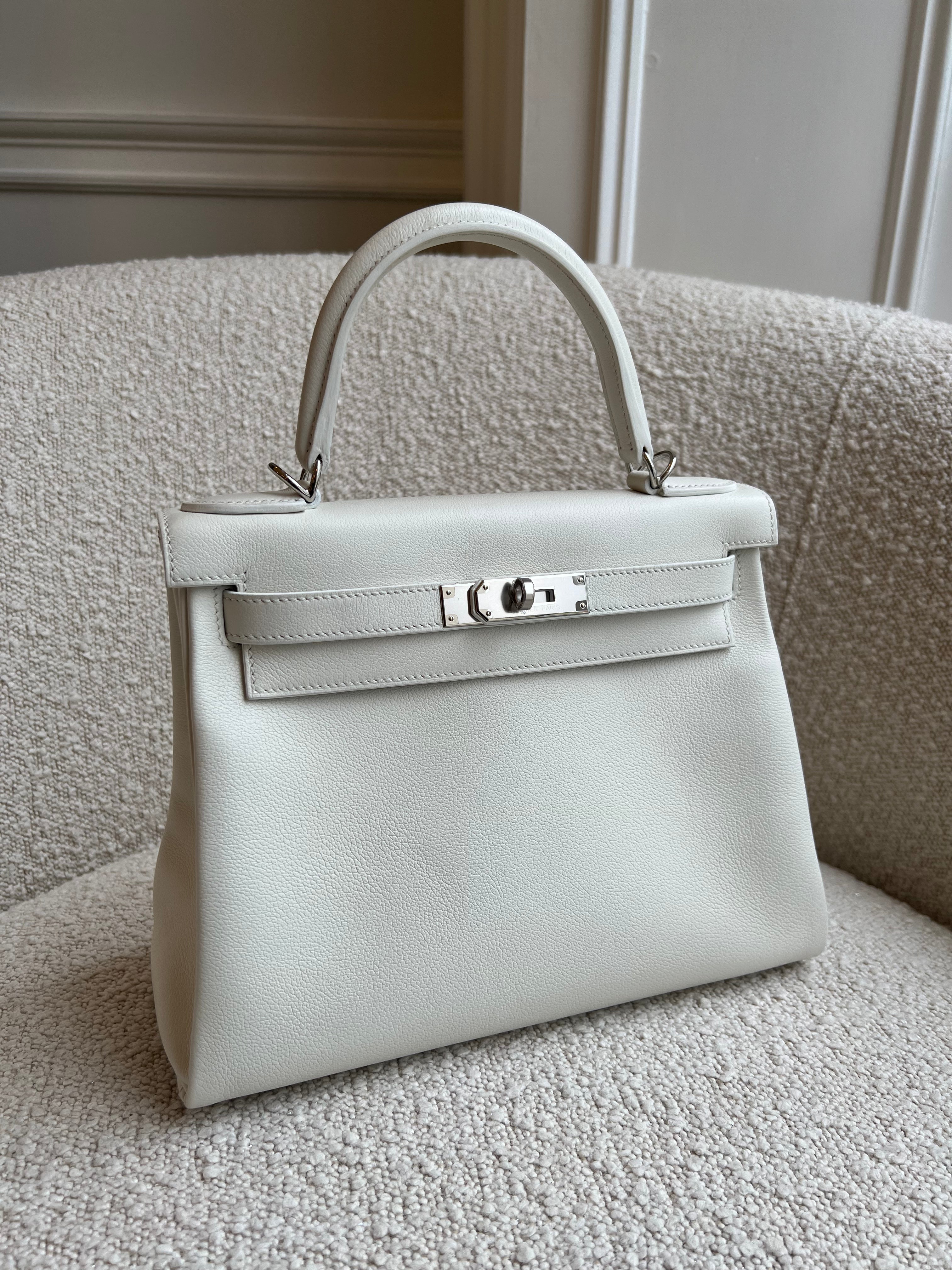 HERMÈS KELLY 28CM NEW WHITE Evercolour Leather with Palladium Hardware