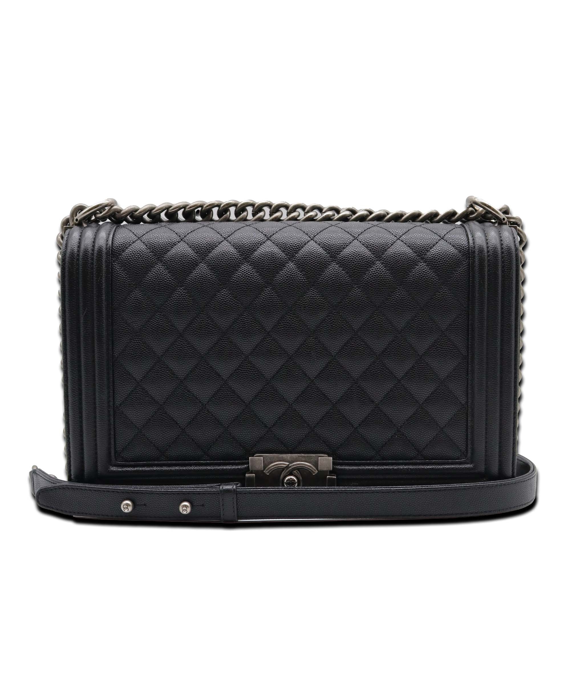 Chanel Large Black Caviar Leather Boy Bag SHW AGC3182