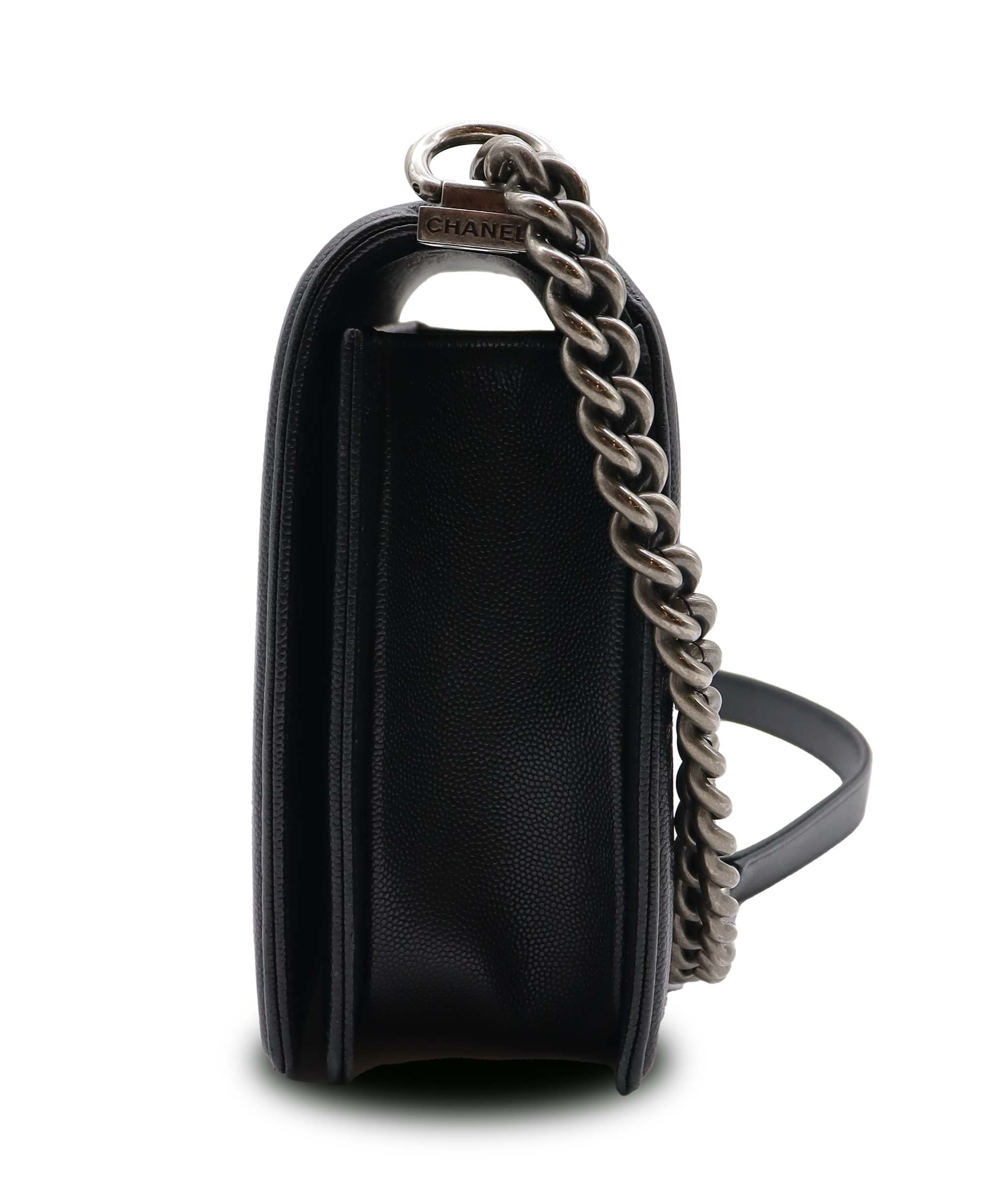 Chanel Large Black Caviar Leather Boy Bag SHW AGC3182