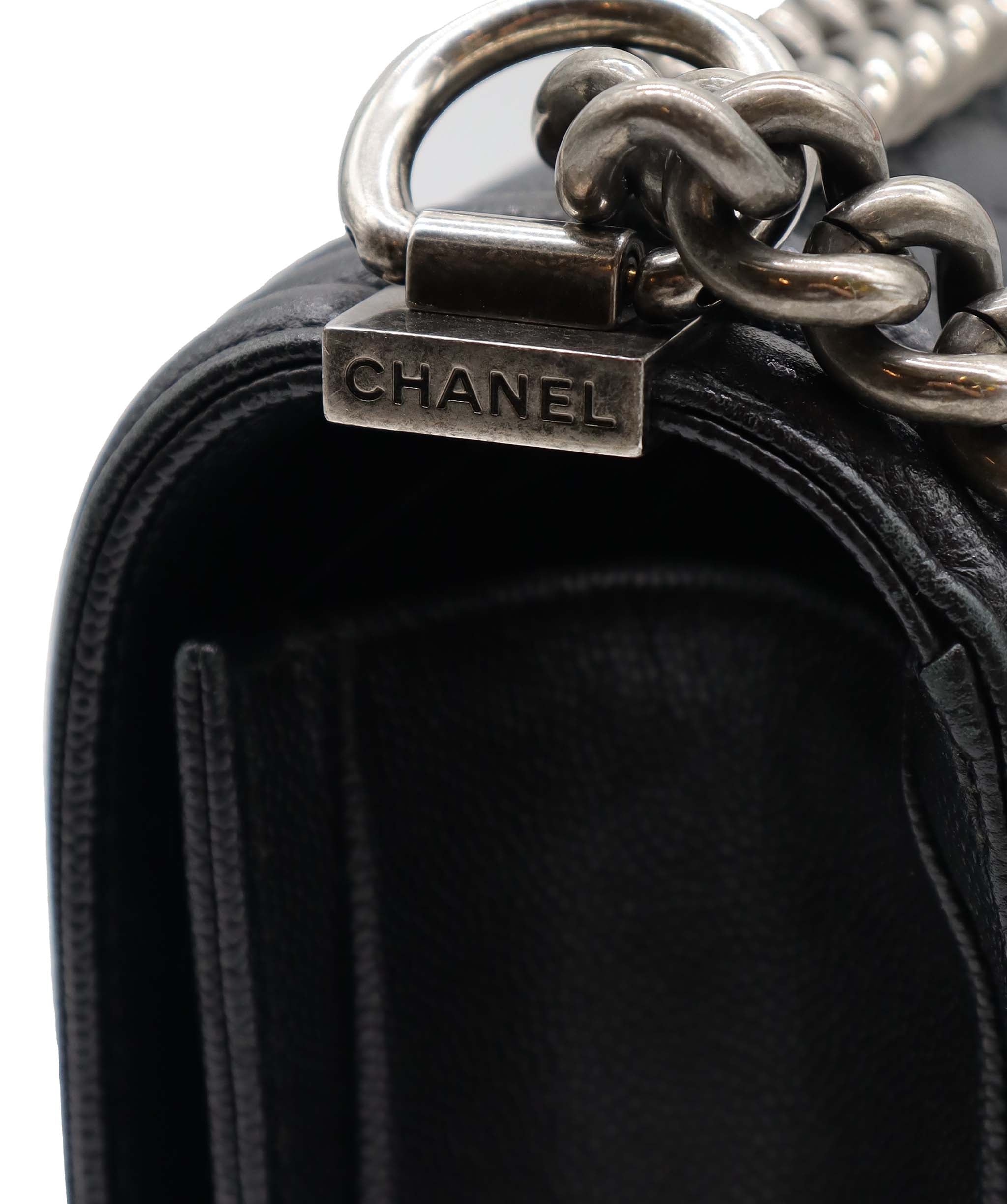Chanel Large Black Caviar Leather Boy Bag SHW AGC3182