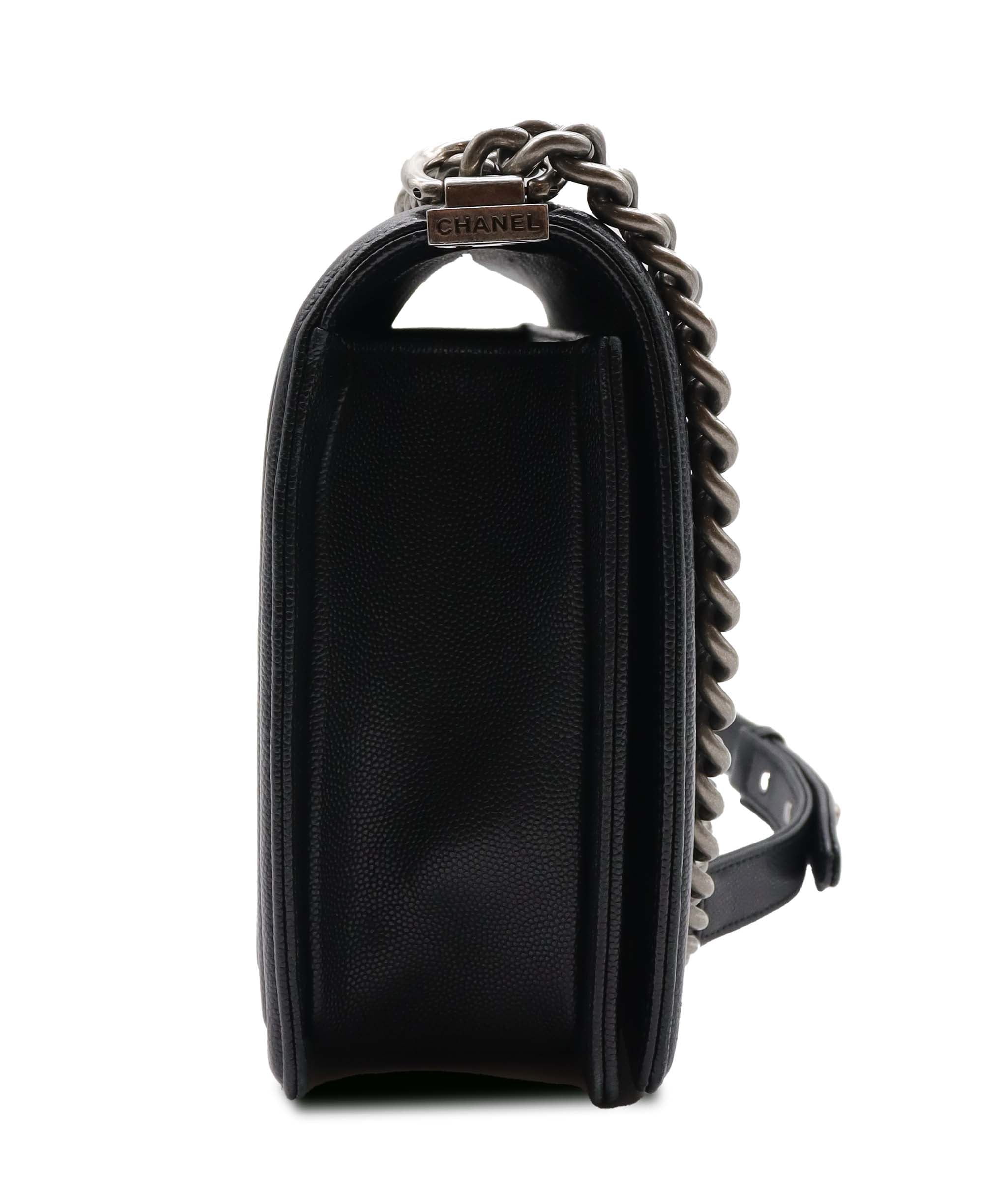 Chanel Large Black Caviar Leather Boy Bag SHW AGC3182