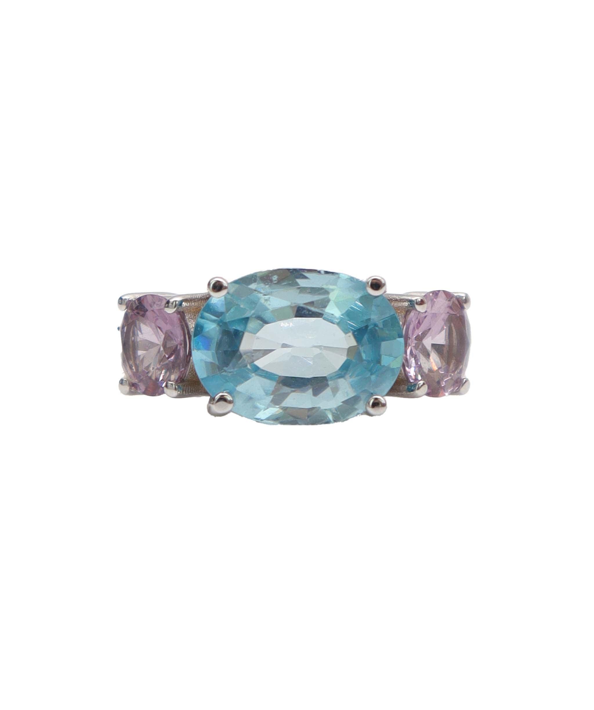 Malaya Garnet and Blue Zircon Trinity Ring DXBS6595