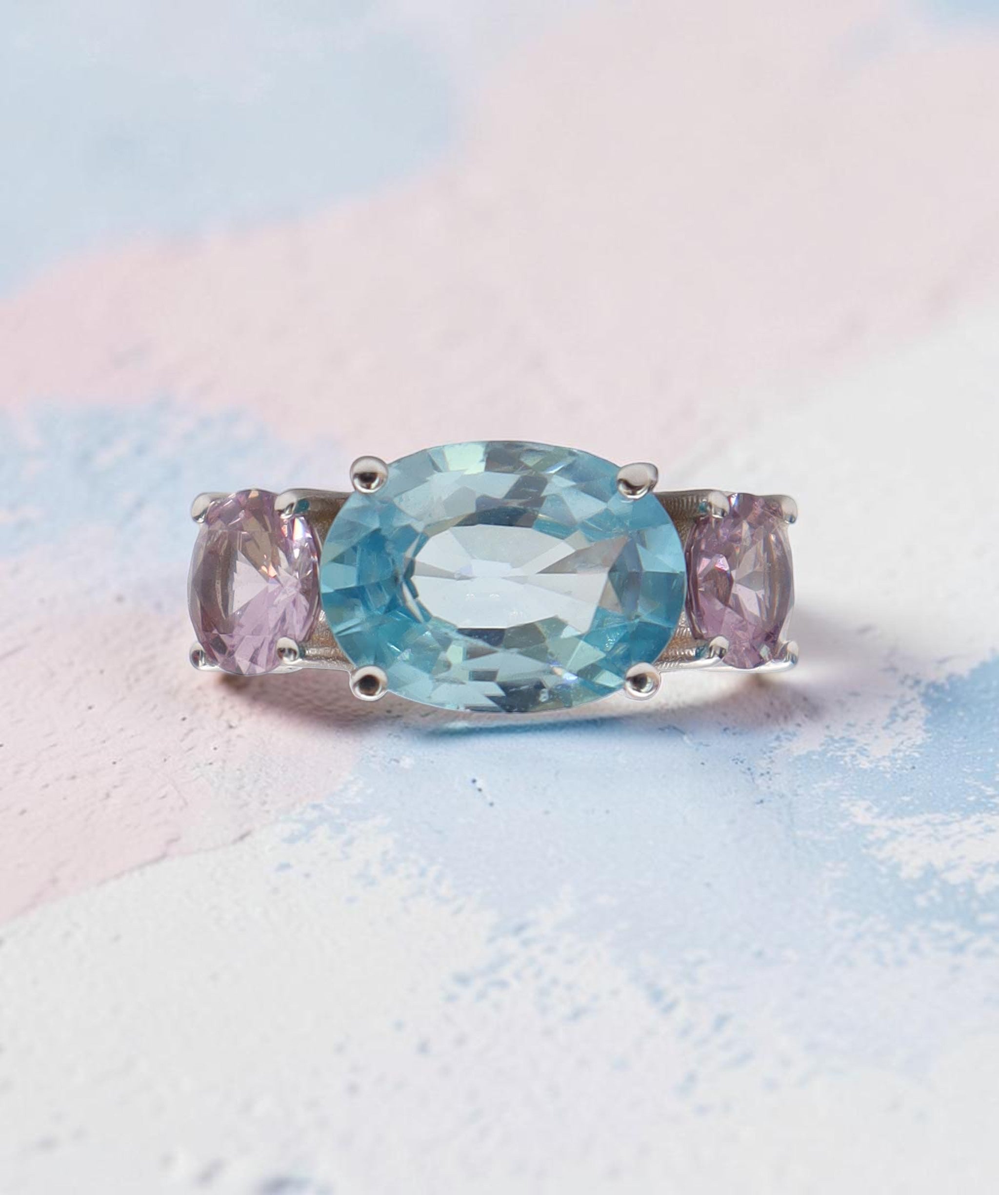 Malaya Garnet and Blue Zircon Trinity Ring DXBS6595