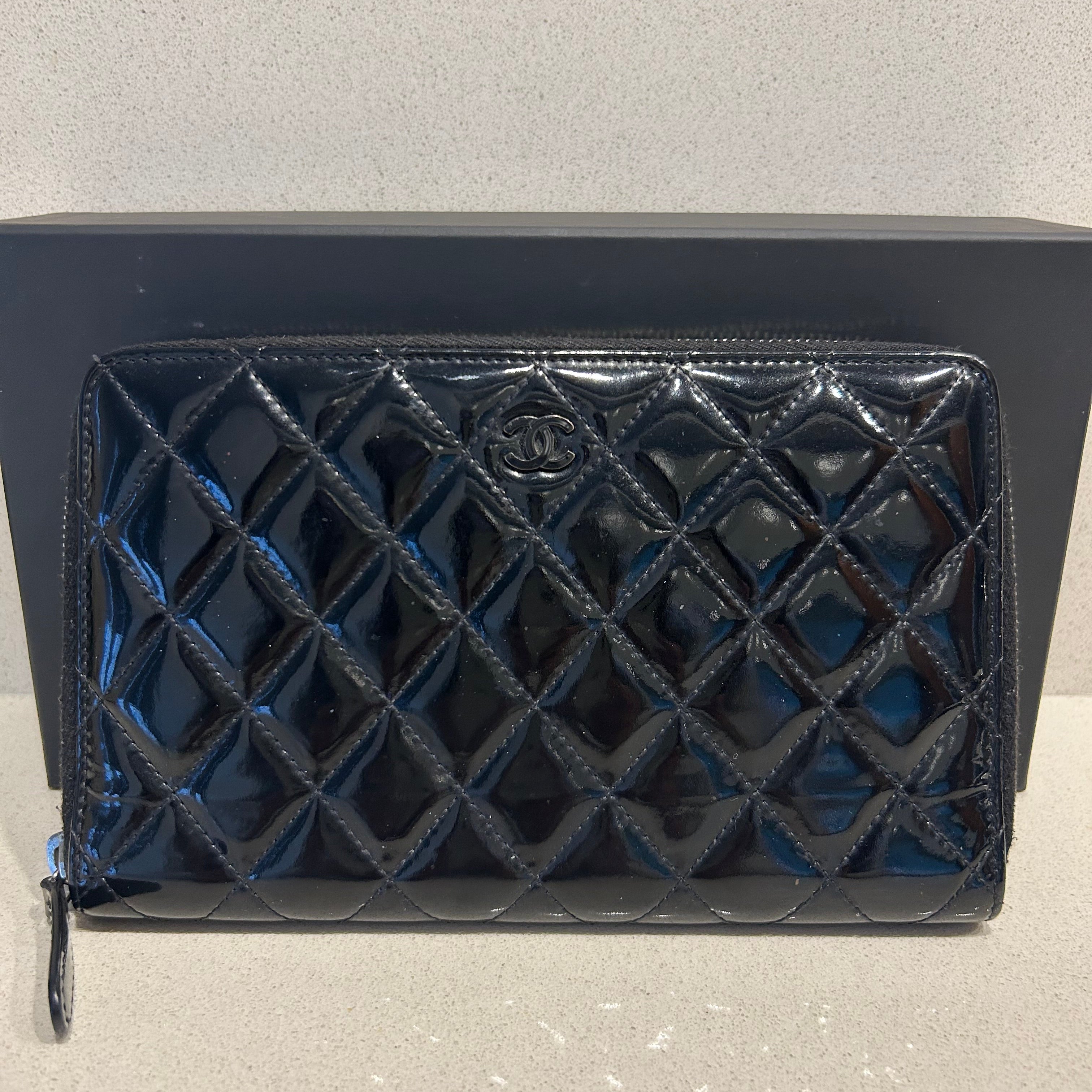 Chanel Black Classic Passport Long Zipper Holder/Wallet