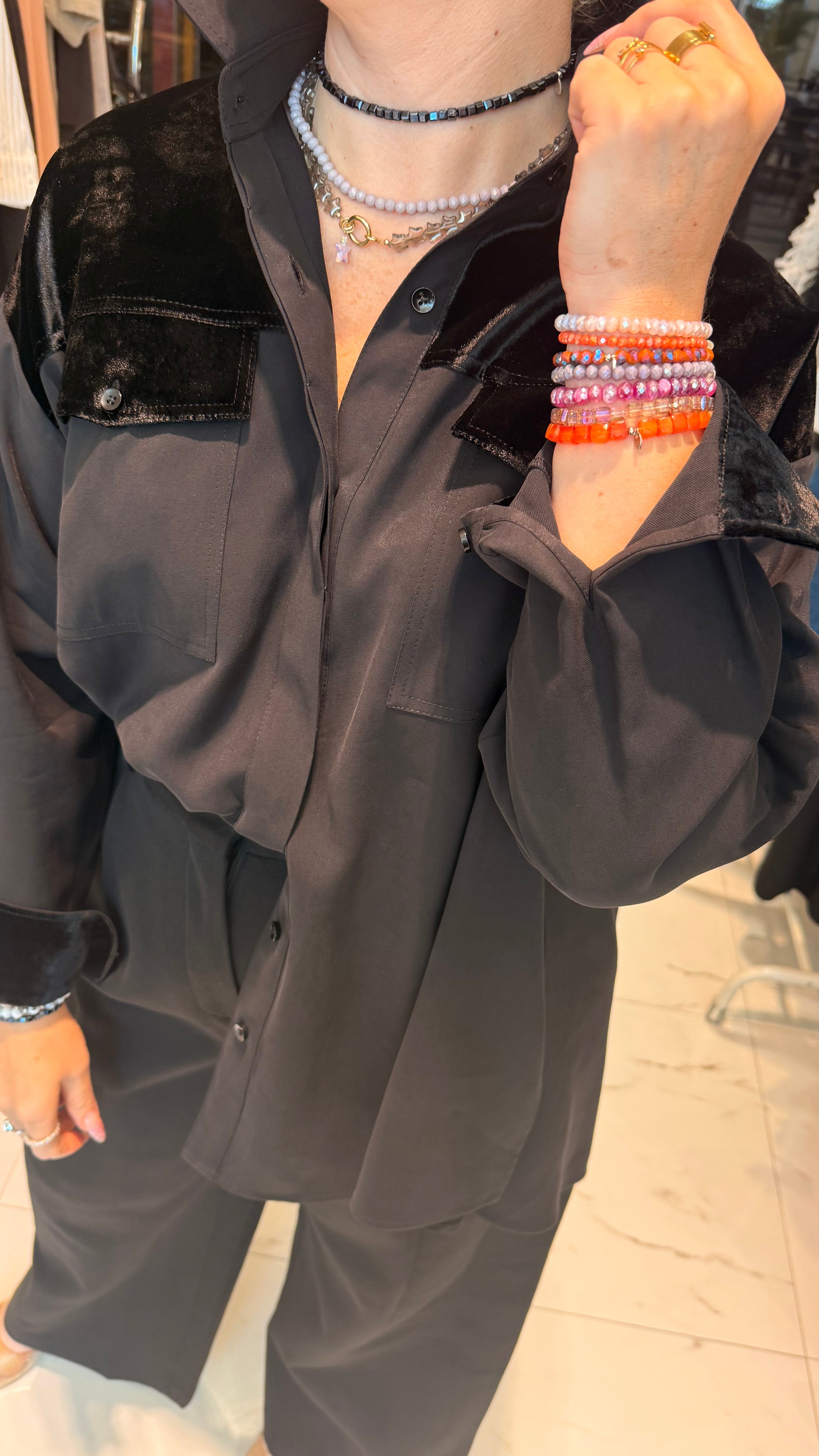 VELVET DETAILED BUTTONED DOWN SHIRT (قميص) “MARGO”