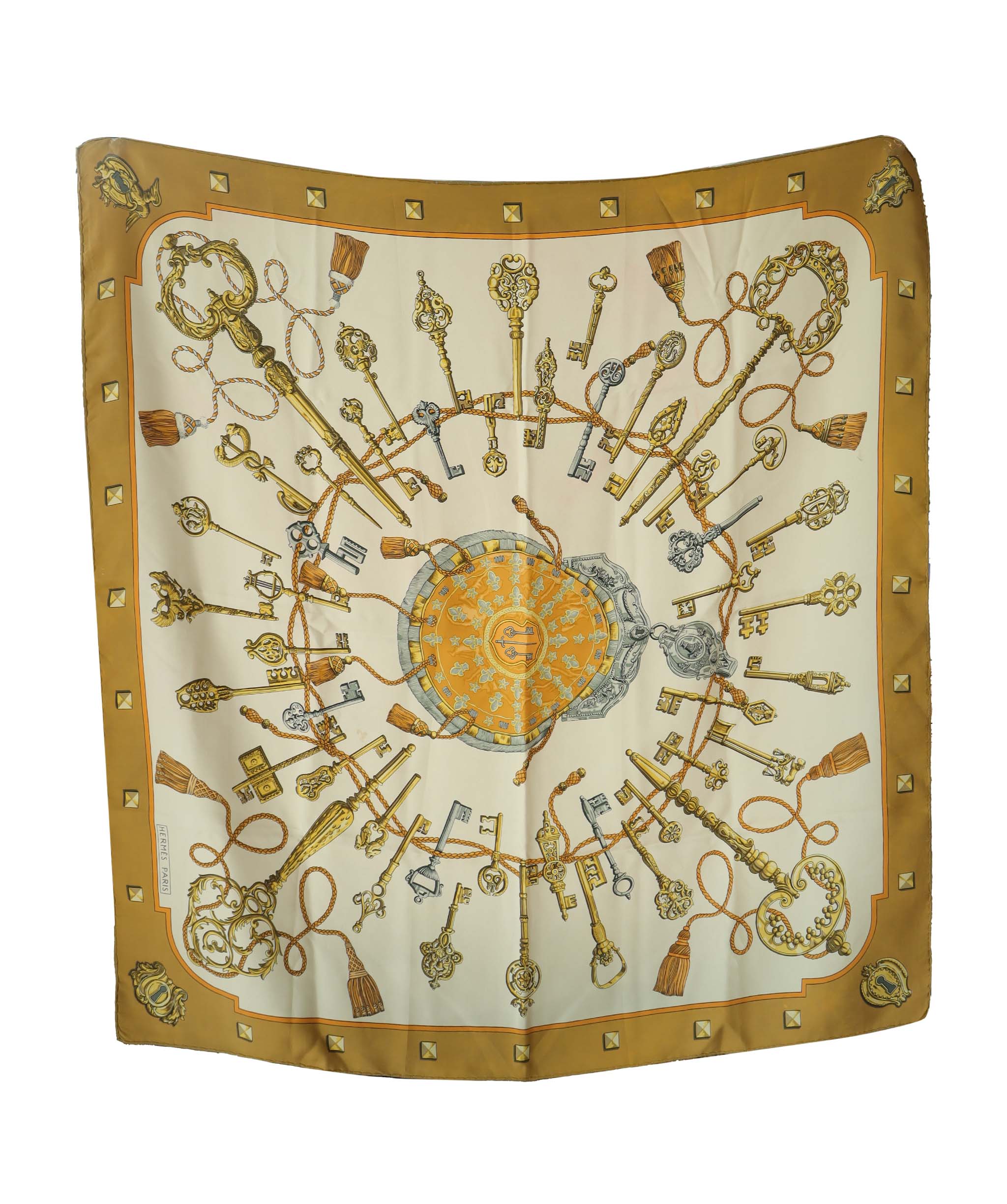 Hermes Les Clef Scarf Cream/ Gold 90cm DXBS6441