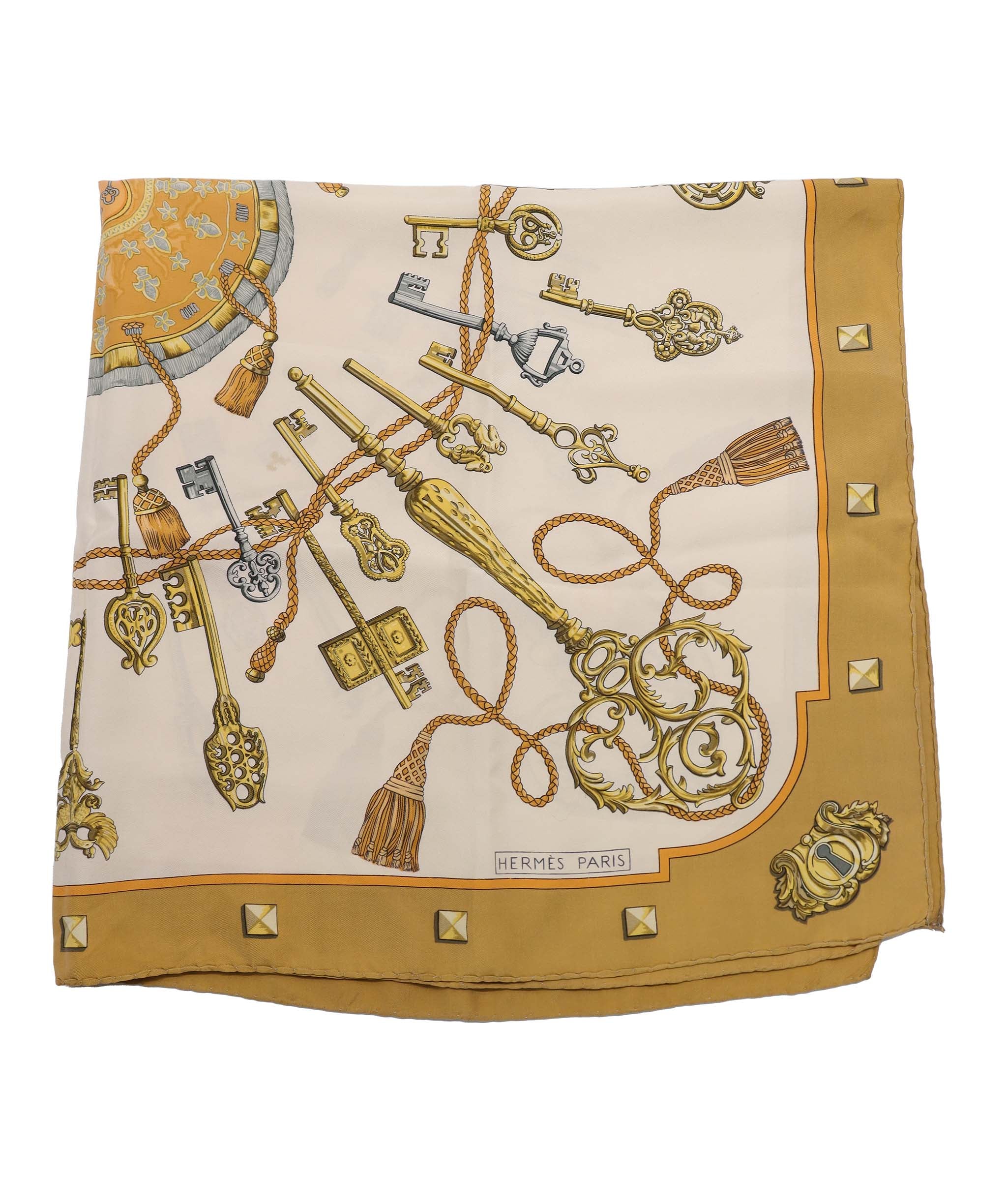 Hermes Les Clef Scarf Cream/ Gold 90cm DXBS6441