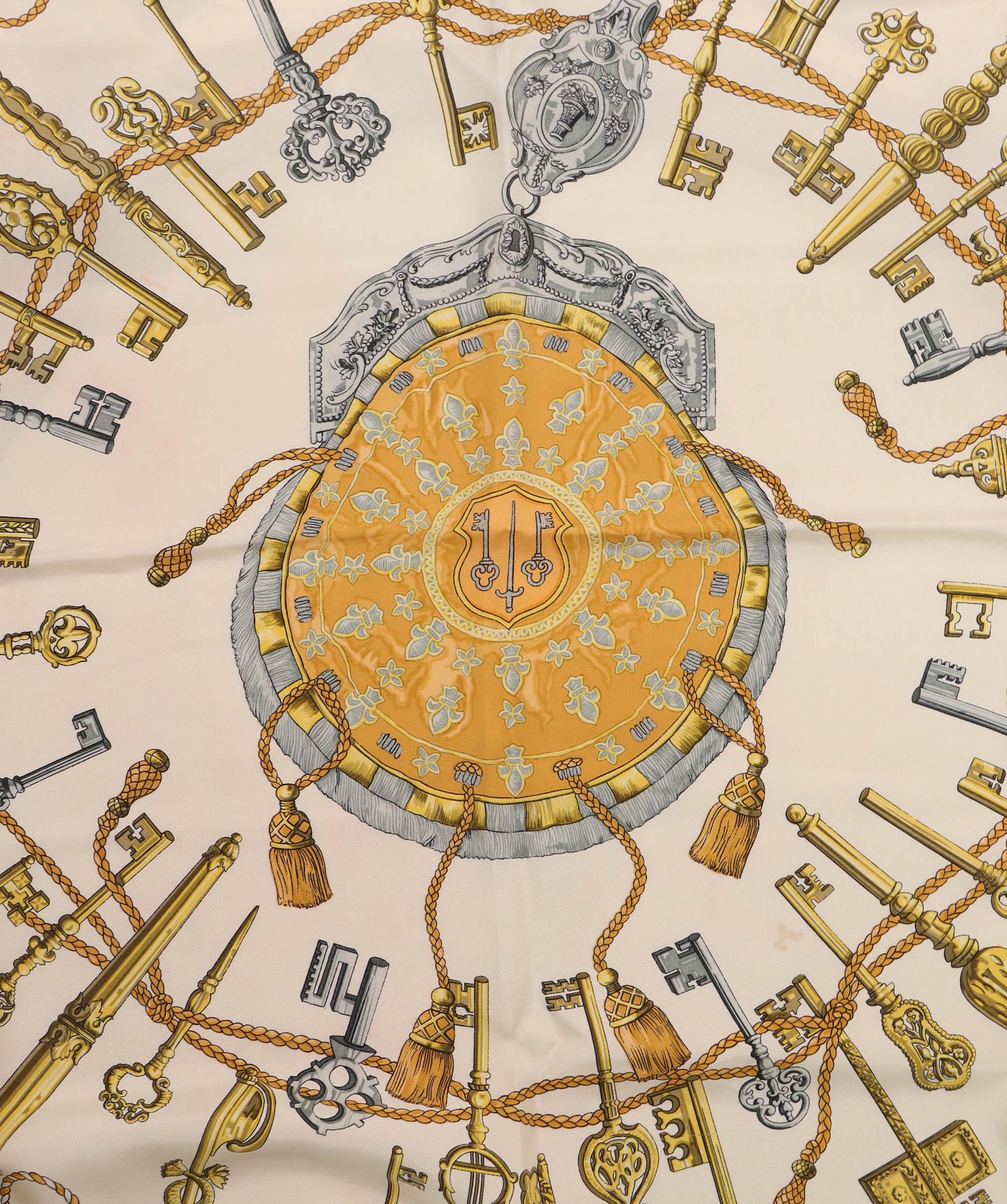 Hermes Les Clef Scarf Cream/ Gold 90cm DXBS6441