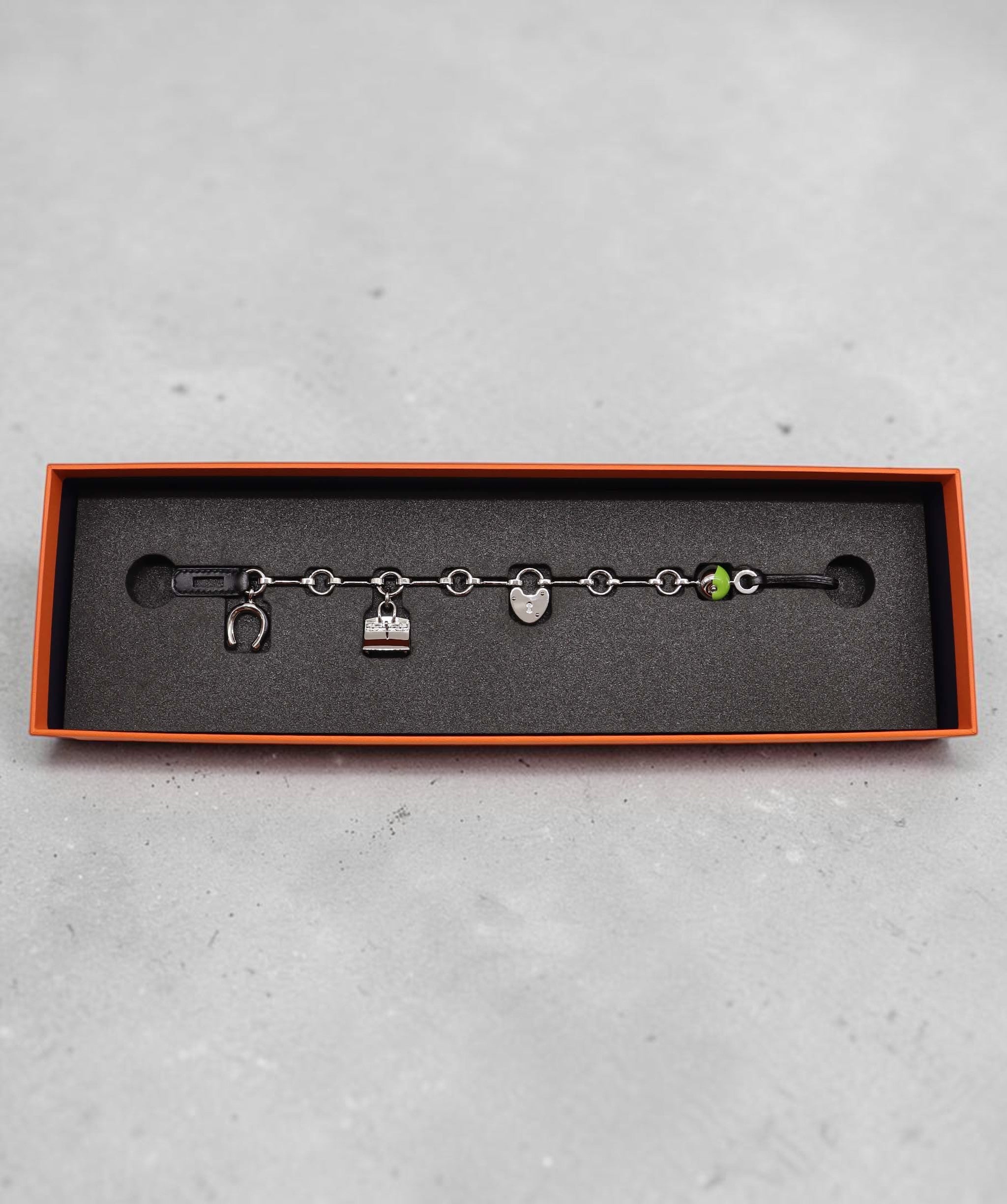 Hermes Blue Box Charm DXBS6409 Hermès Bijou de Sac Charm – Metal Black × Silver (Birkin Charm)