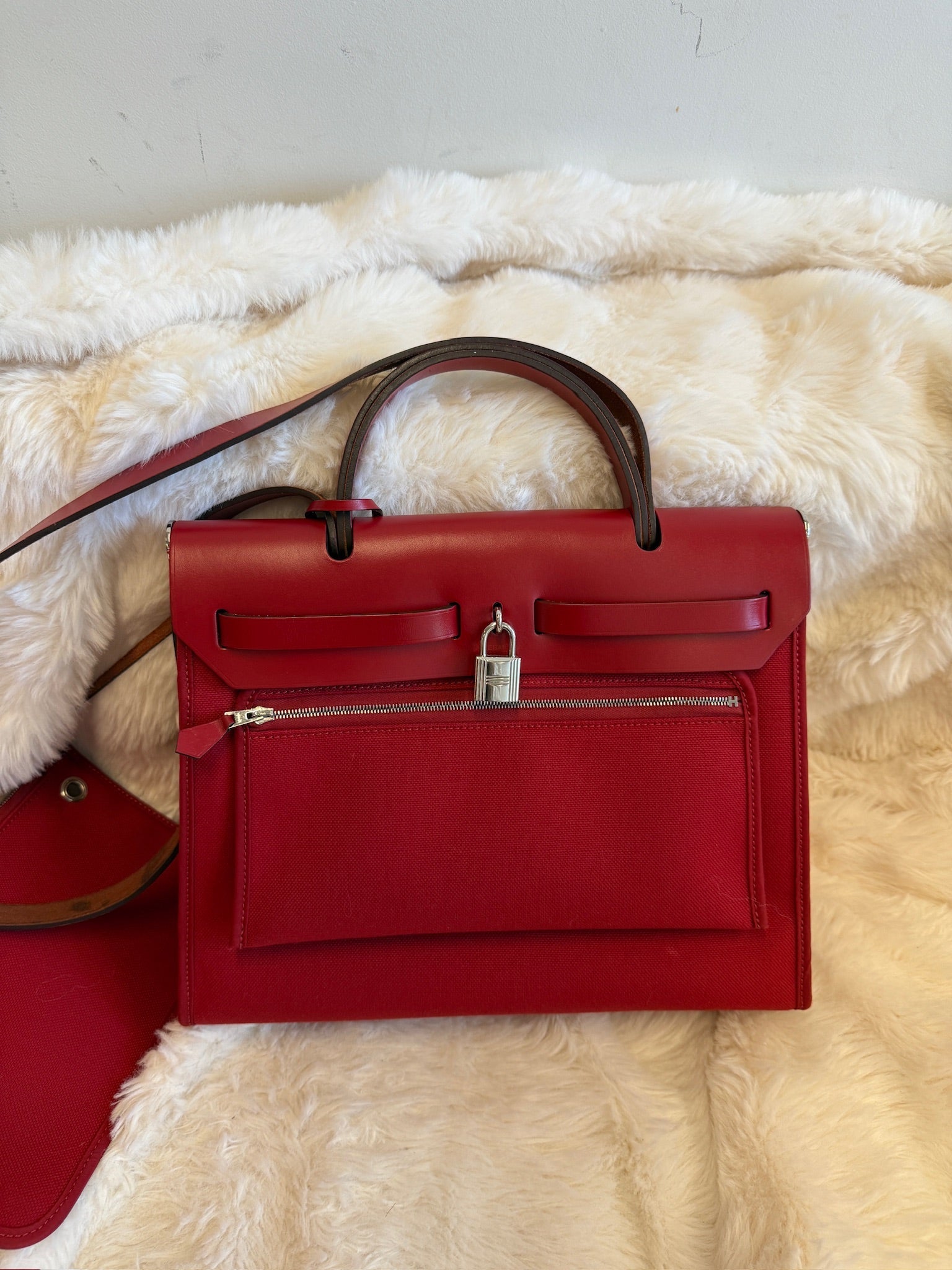 Hermès Herbag 31 Stamp D Red Canvas Leather