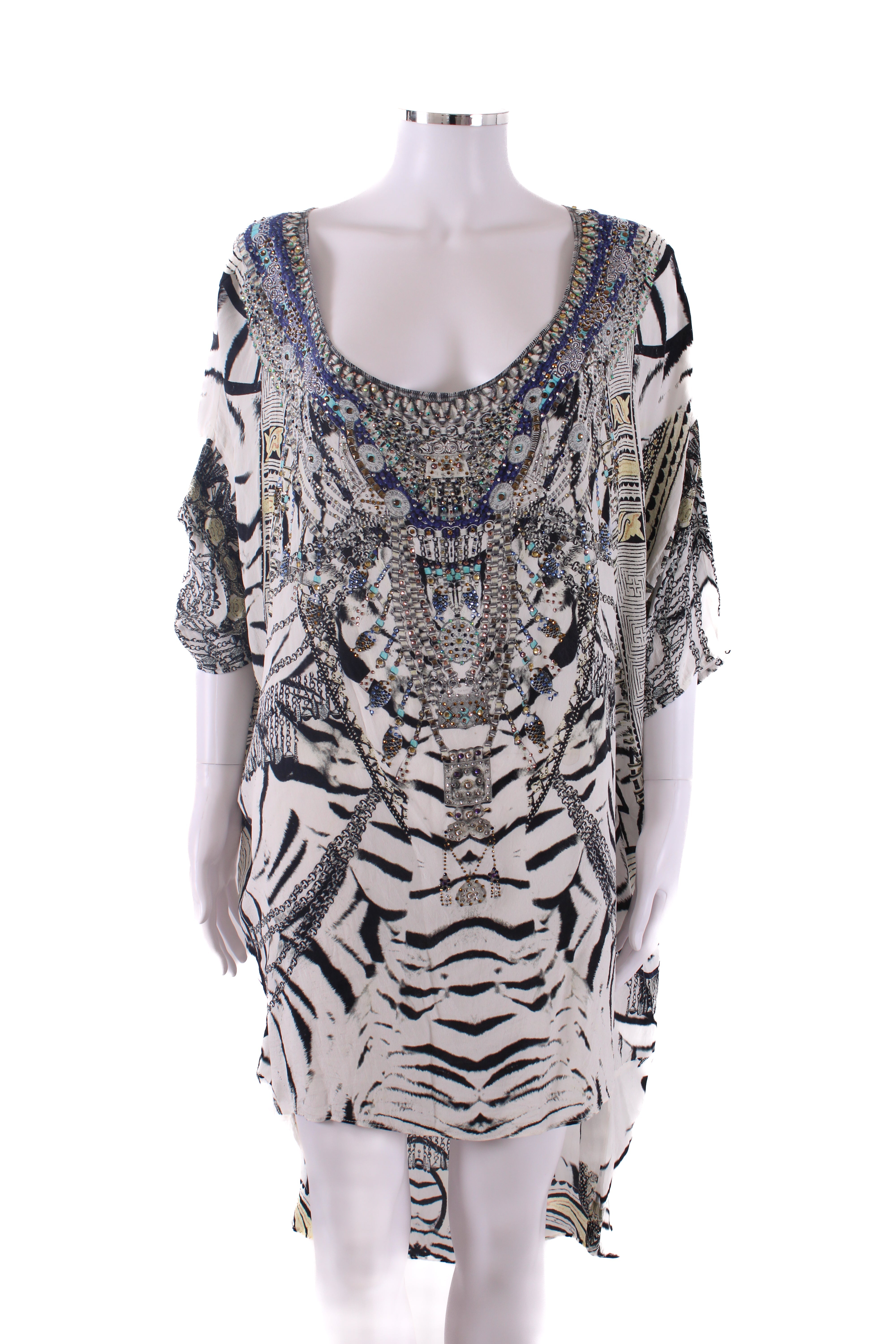 Camilla S/S Crystal Zebra Print Kaftan Blouse Black/ White O/S