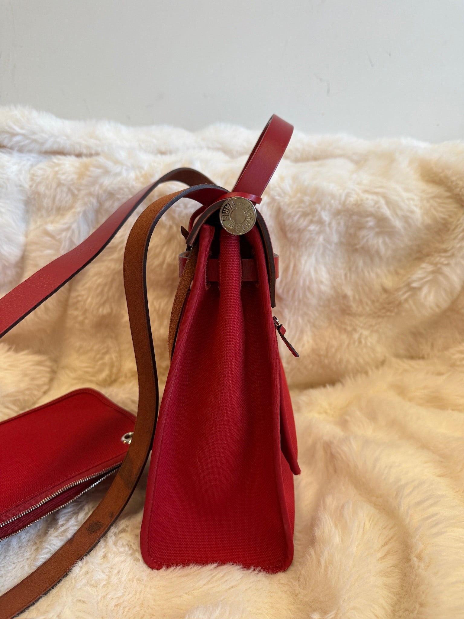 Hermès Herbag 31 Stamp D Red Canvas Leather