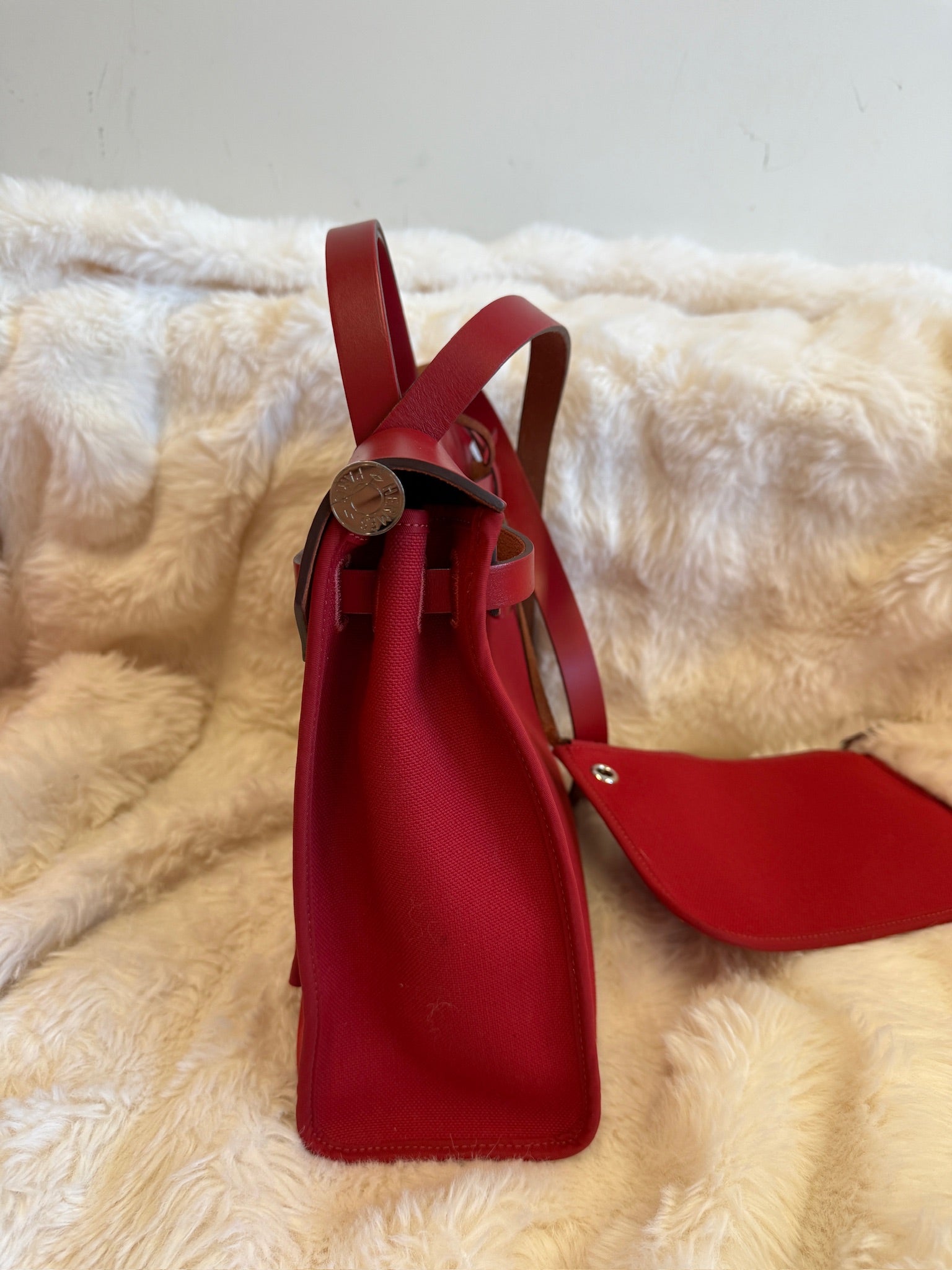 Hermès Herbag 31 Stamp D Red Canvas Leather