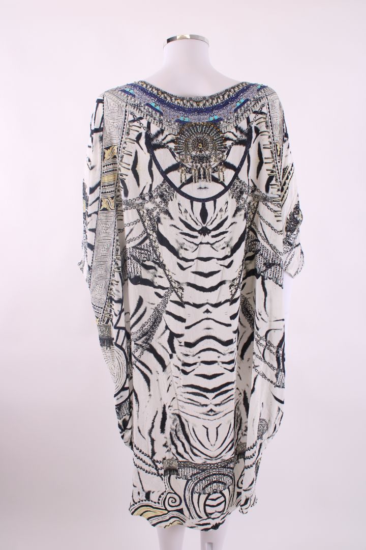 Camilla S/S Crystal Zebra Print Kaftan Blouse Black/ White O/S