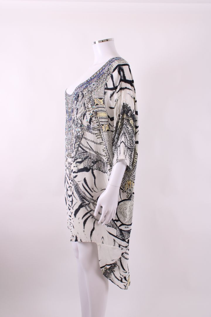 Camilla S/S Crystal Zebra Print Kaftan Blouse Black/ White O/S