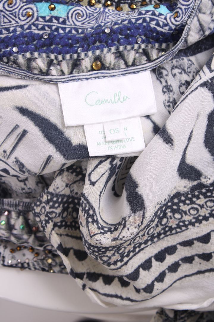 Camilla S/S Crystal Zebra Print Kaftan Blouse Black/ White O/S