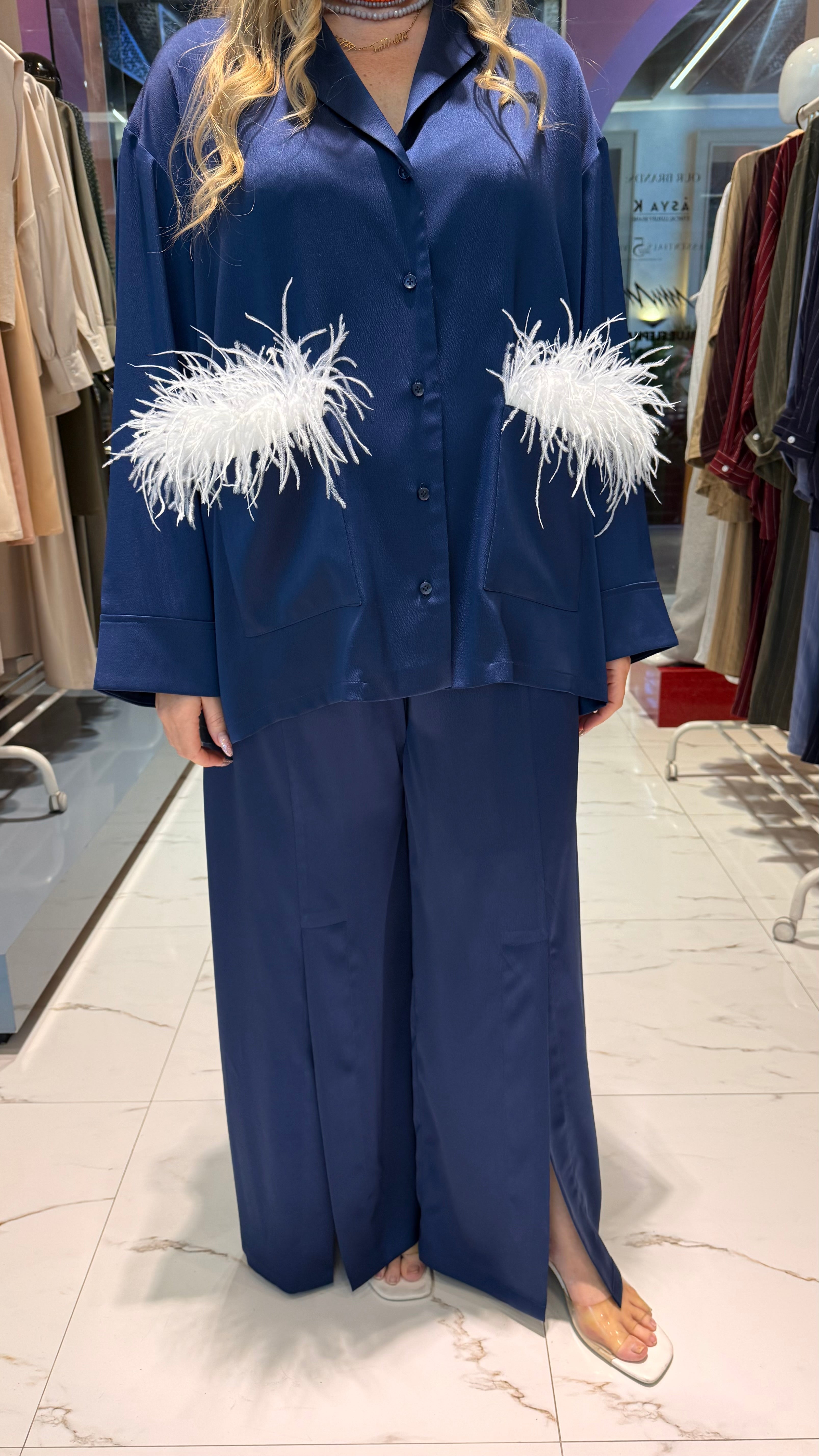 SATIN SET زوج (BLAZER & PANTS قميص وبنطلون) “KAMELIA”