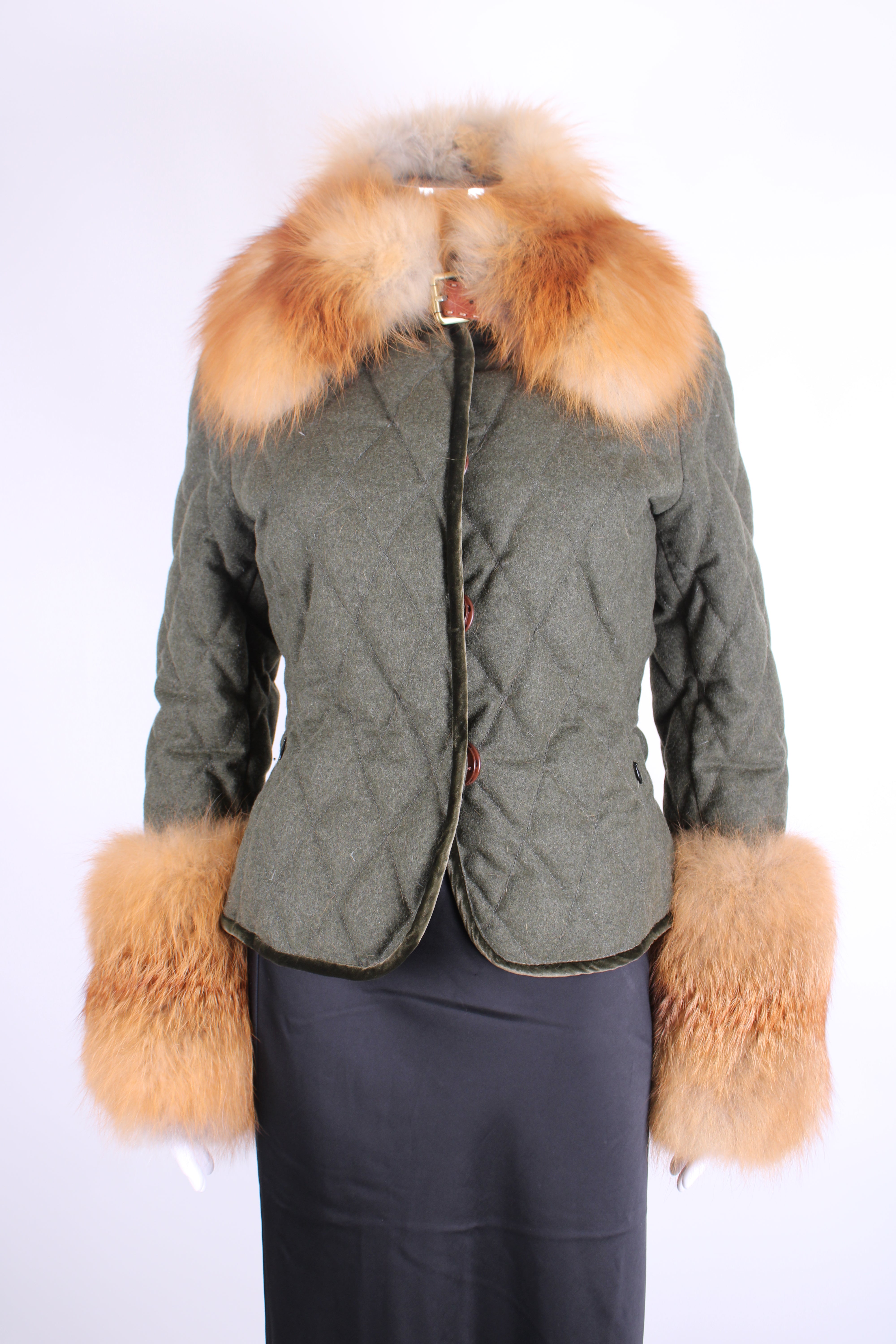 Moncler Fox Fur & Wool Jacket Khaki S
