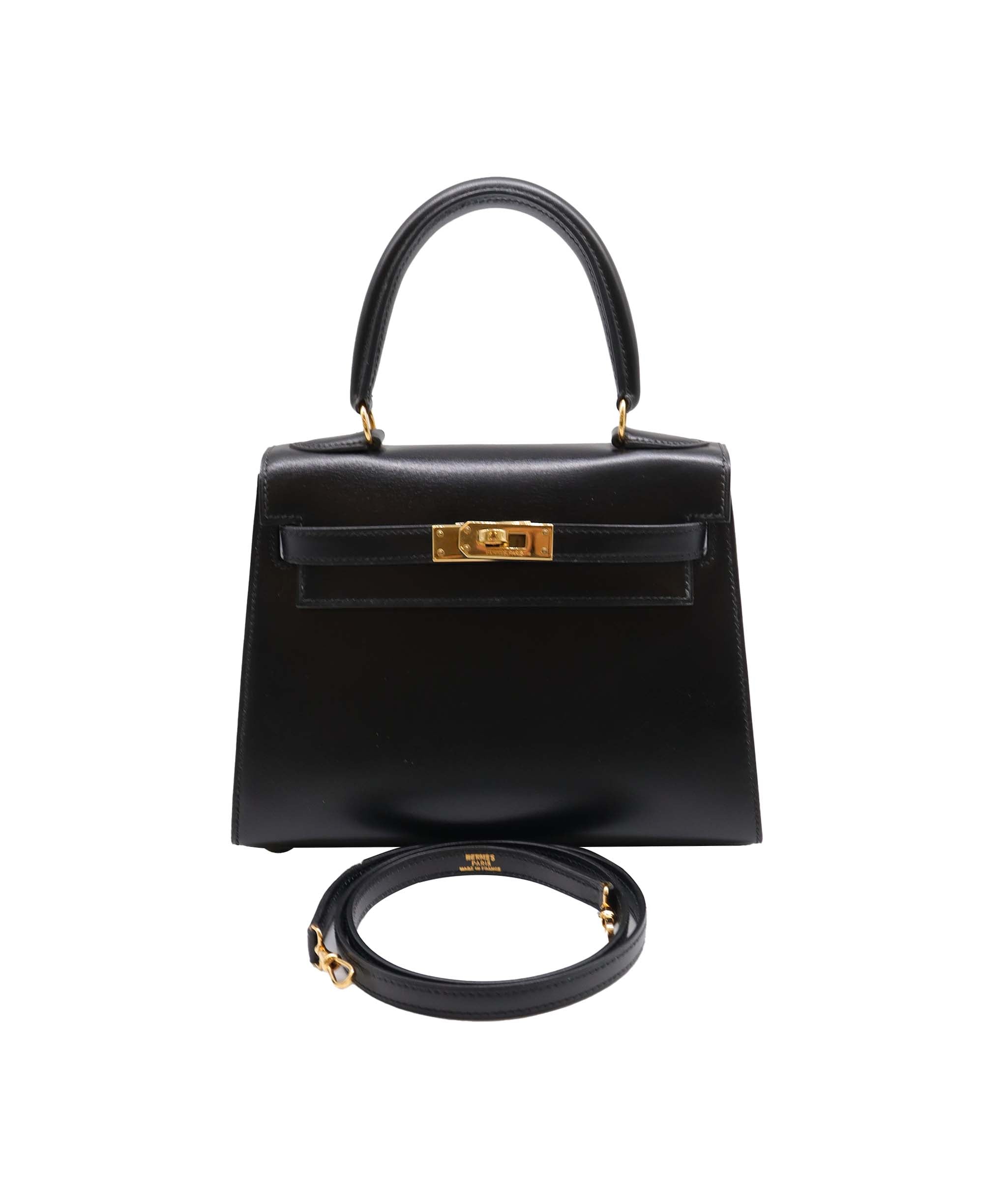 Hermes Vintage Kelly 20 Sellier Black Boxcalf GHW #U SKCP1140