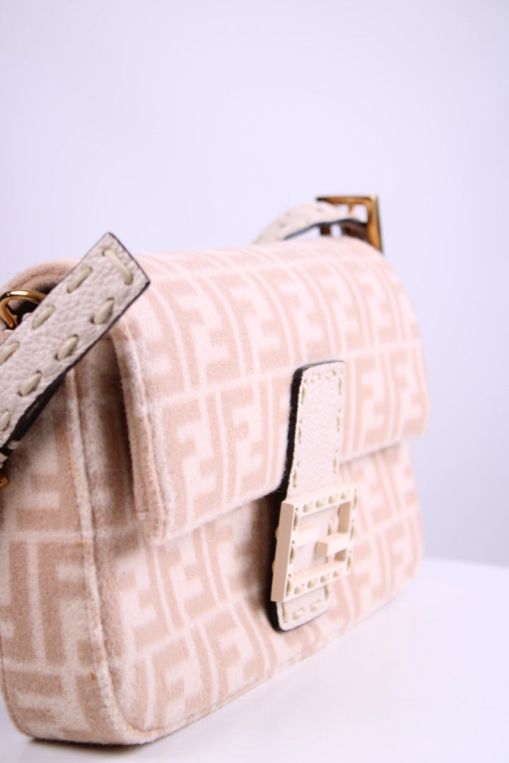 Fendi Wool Selleria Zucca Baguette Bag Cream/ Beige