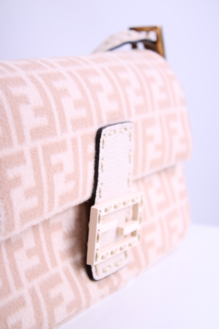 Fendi Wool Selleria Zucca Baguette Bag Cream/ Beige
