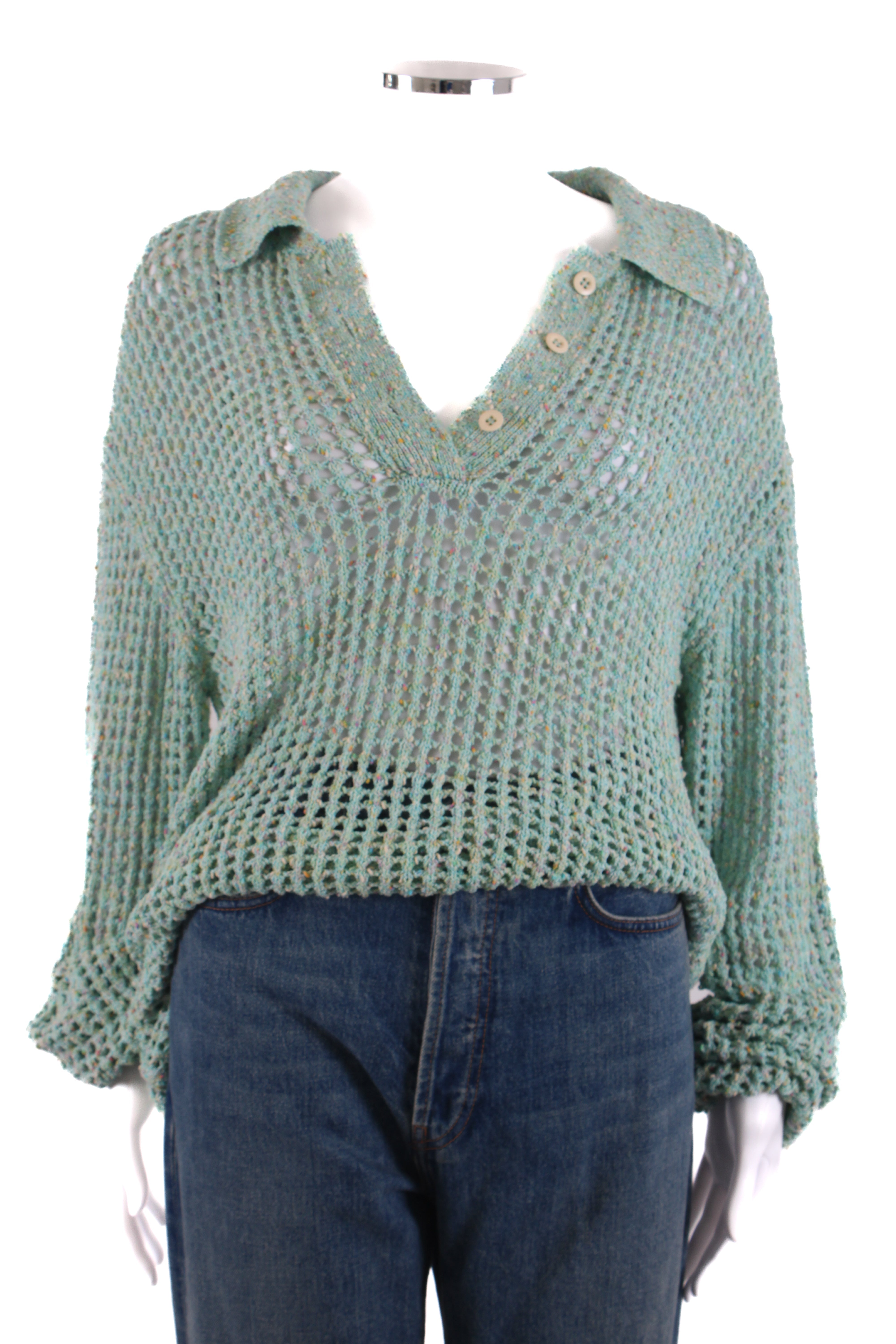 Acne Studios Open Knit Collared Jumper Mint L