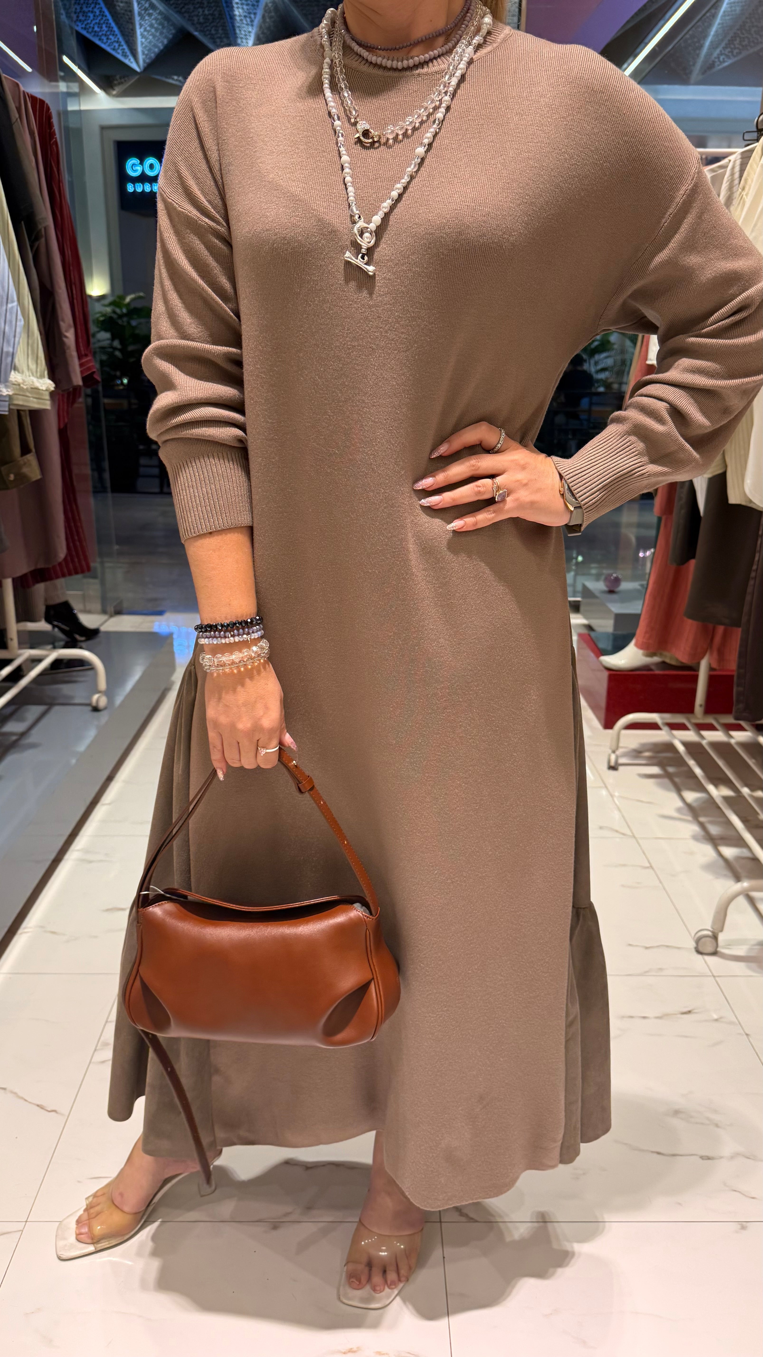 LONG SLEEVE KNITED MAXI DRESS (فستان) "PIA"
