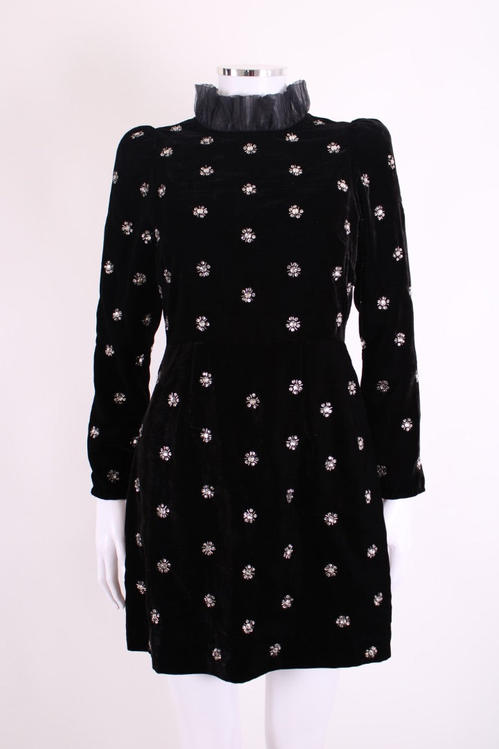Queens of Archive L/S Sequin Star Velvet Mini Dress Black/ Gold S