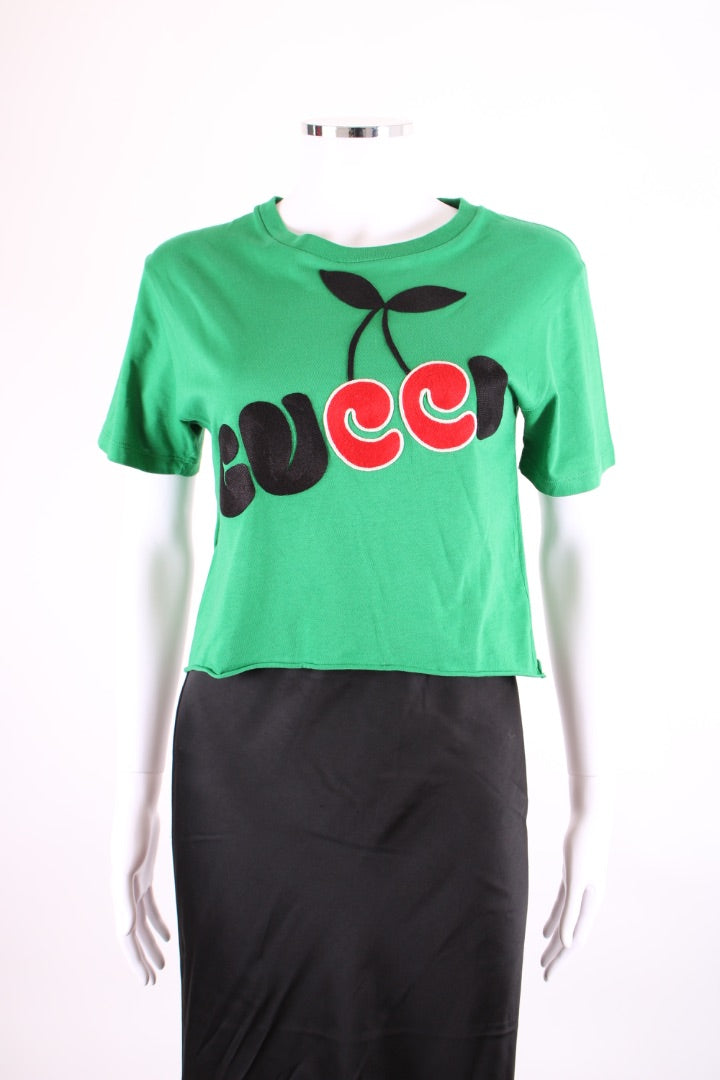 Gucci Cropped Cherry Logo T-Shirt Green S