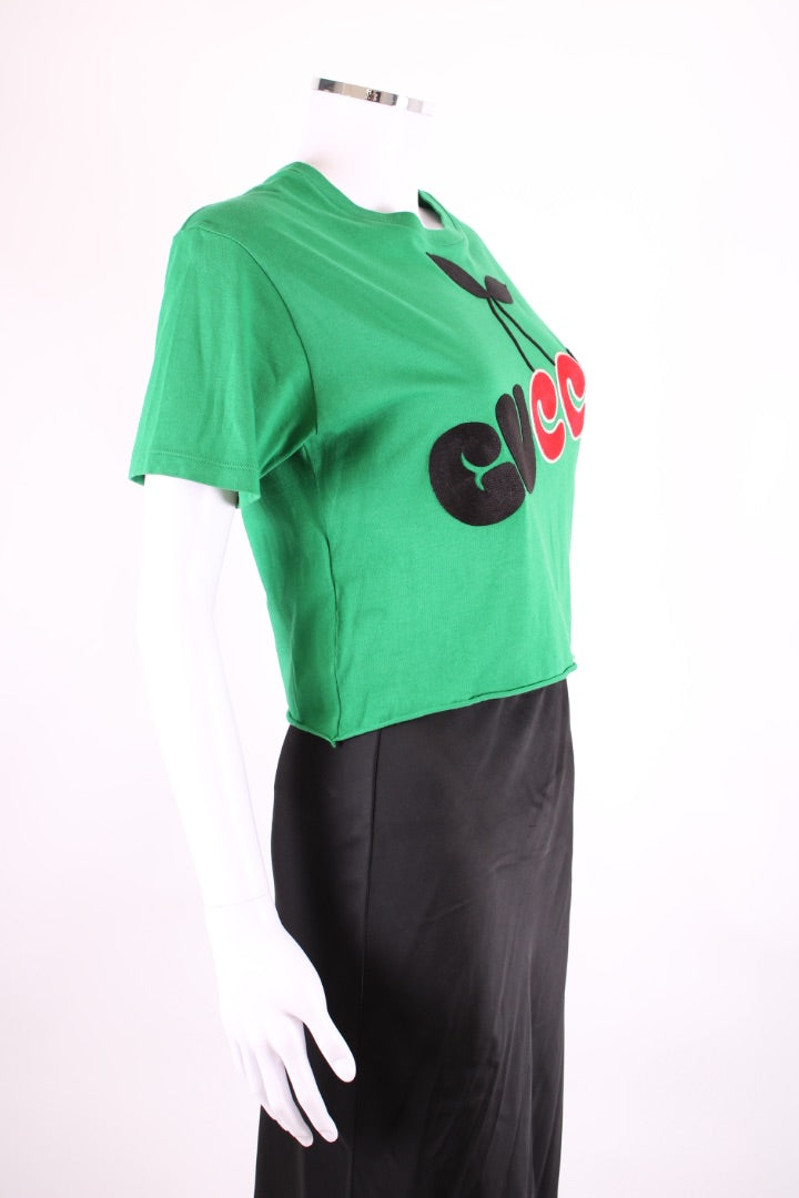Gucci Cropped Cherry Logo T-Shirt Green S