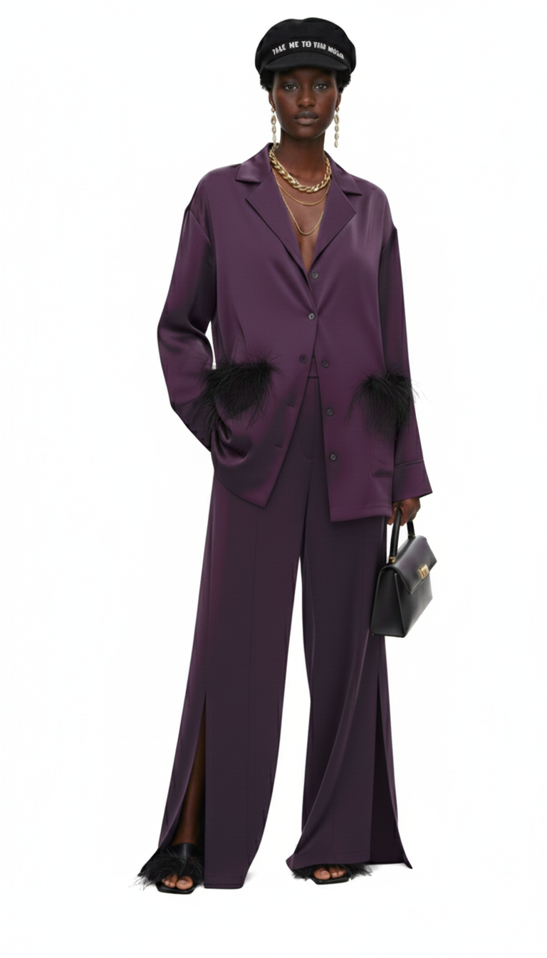 SATIN SET زوج (BLAZER & PANTS قميص وبنطلون) “KAMELIA”