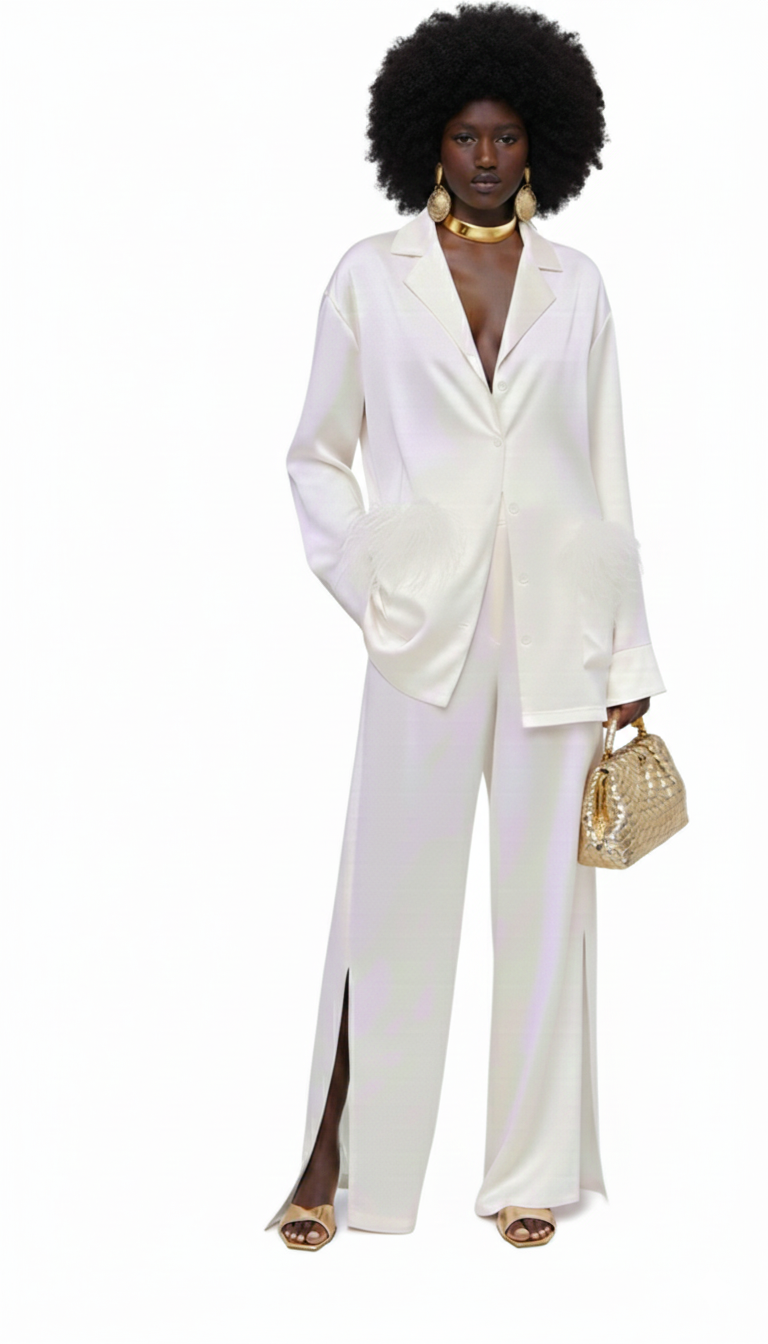 SATIN SET زوج (BLAZER & PANTS قميص وبنطلون) “KAMELIA”