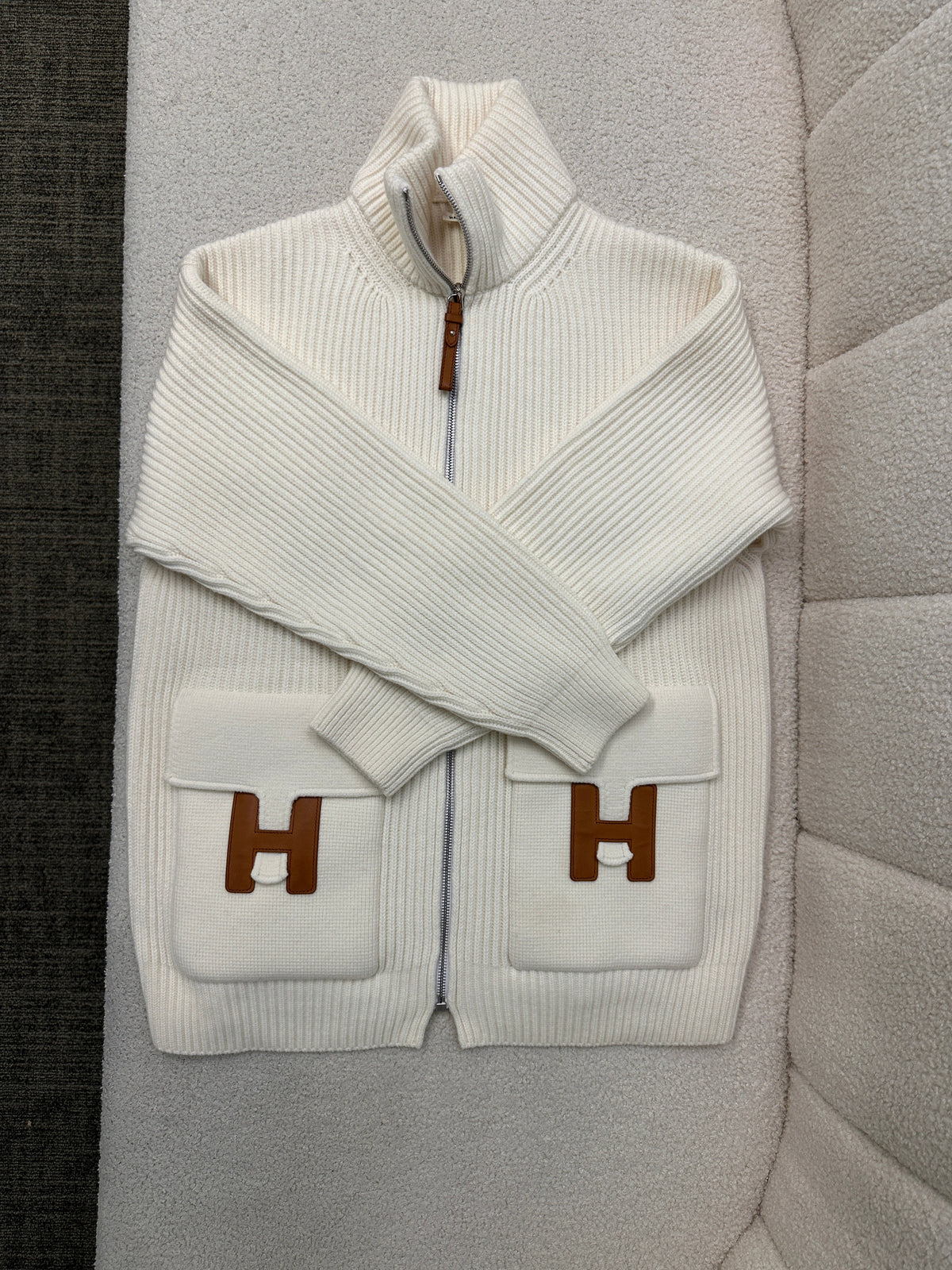 Hermès Wool Knit Jacket Blanc Naturel