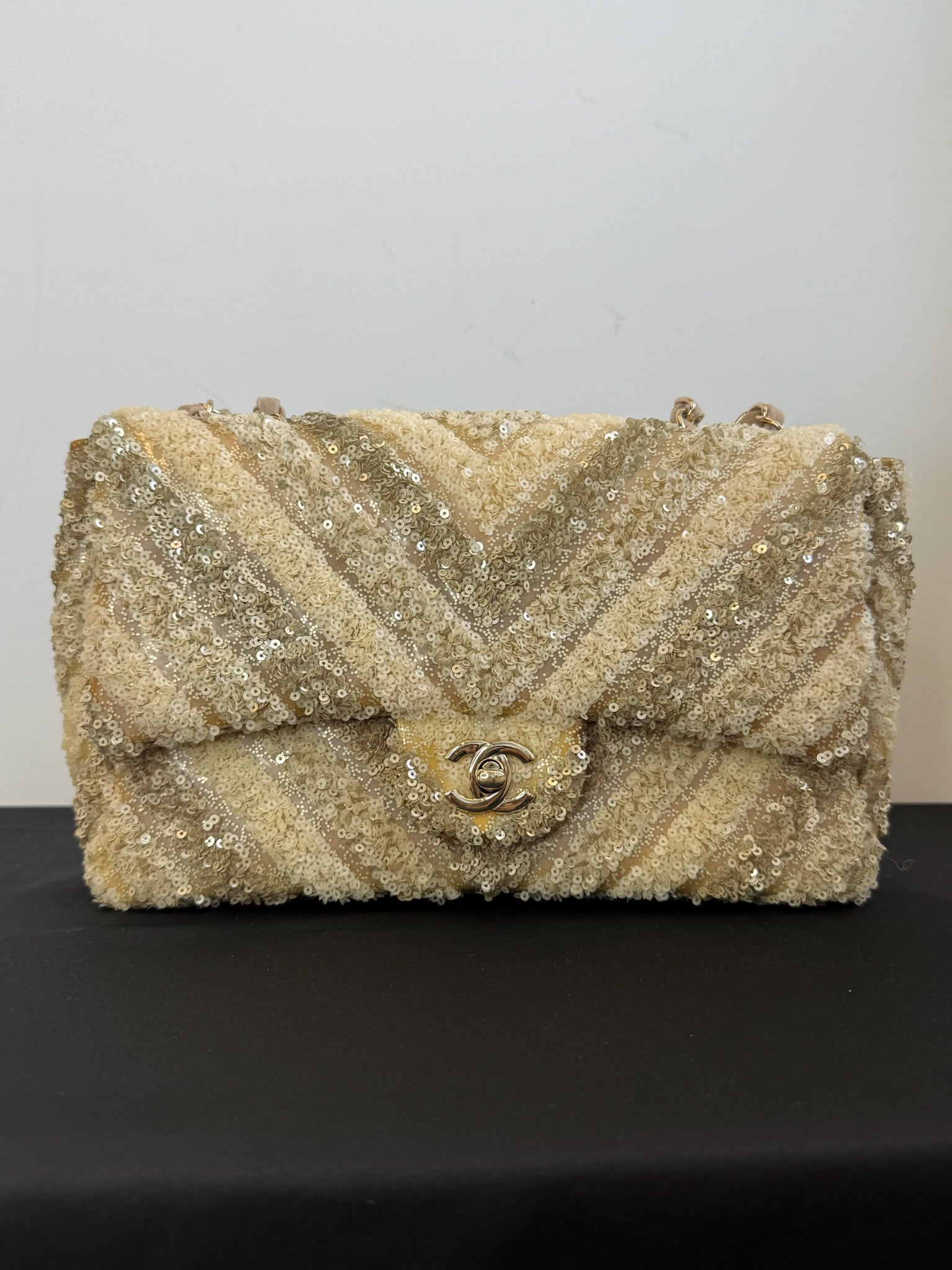 Chanel Medium Classic Flap Bag Gold Sequin