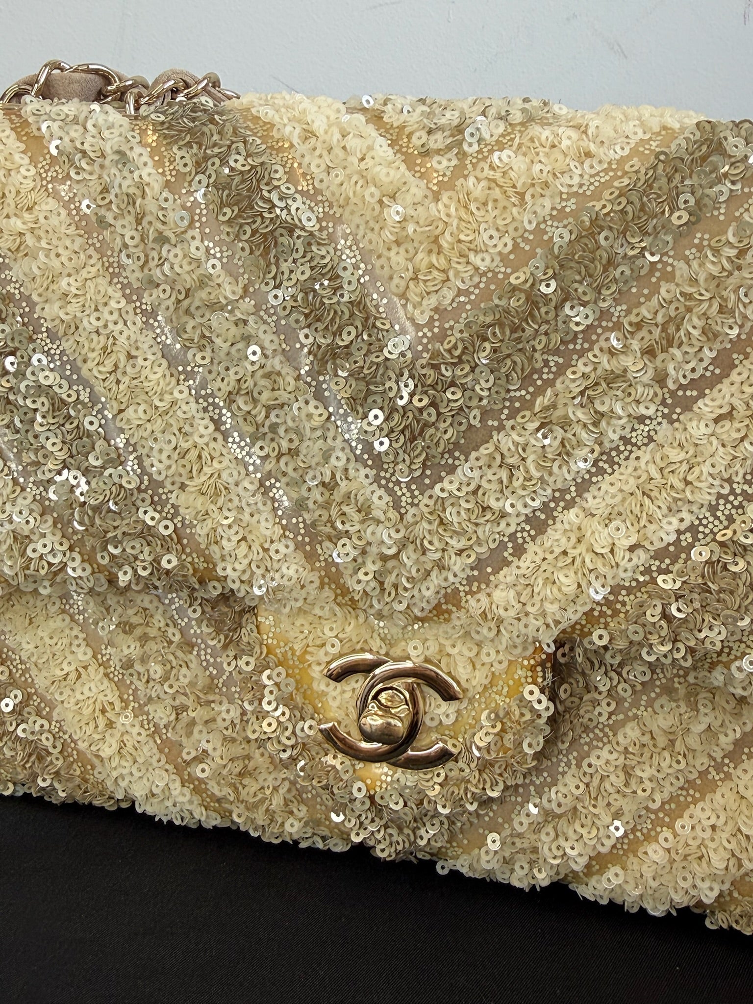 Chanel Medium Classic Flap Bag Gold Sequin