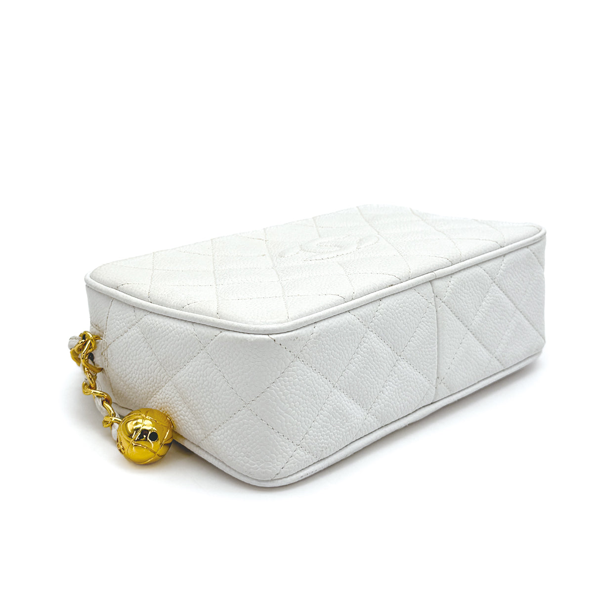 VINTAGE CHANEL COCO BALL MATELASSE CHAIN SHOULDER BAG WHITE CAVUAR SKIN GOLD HARDWARE 90317000