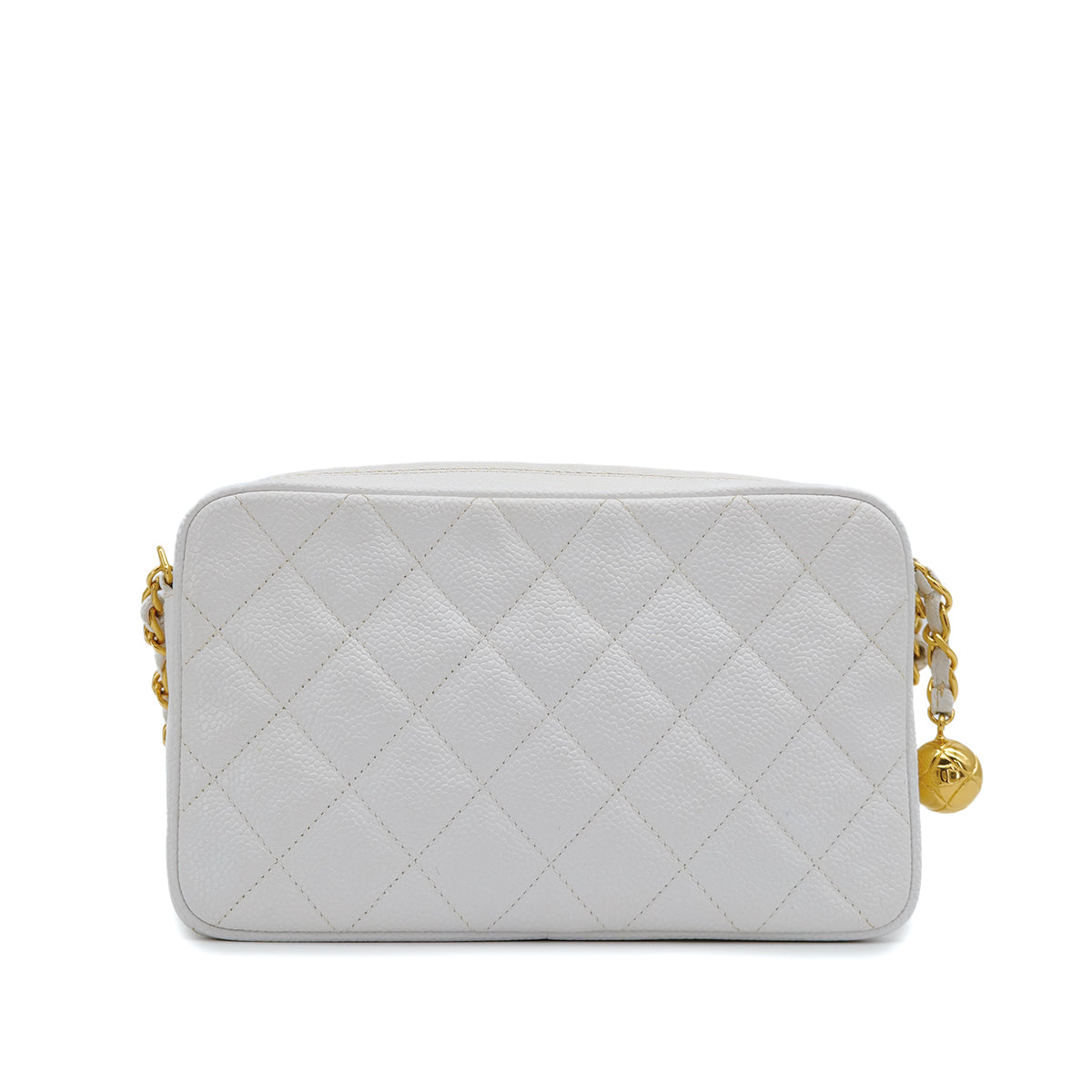 VINTAGE CHANEL COCO BALL MATELASSE CHAIN SHOULDER BAG WHITE CAVUAR SKIN GOLD HARDWARE 90317000