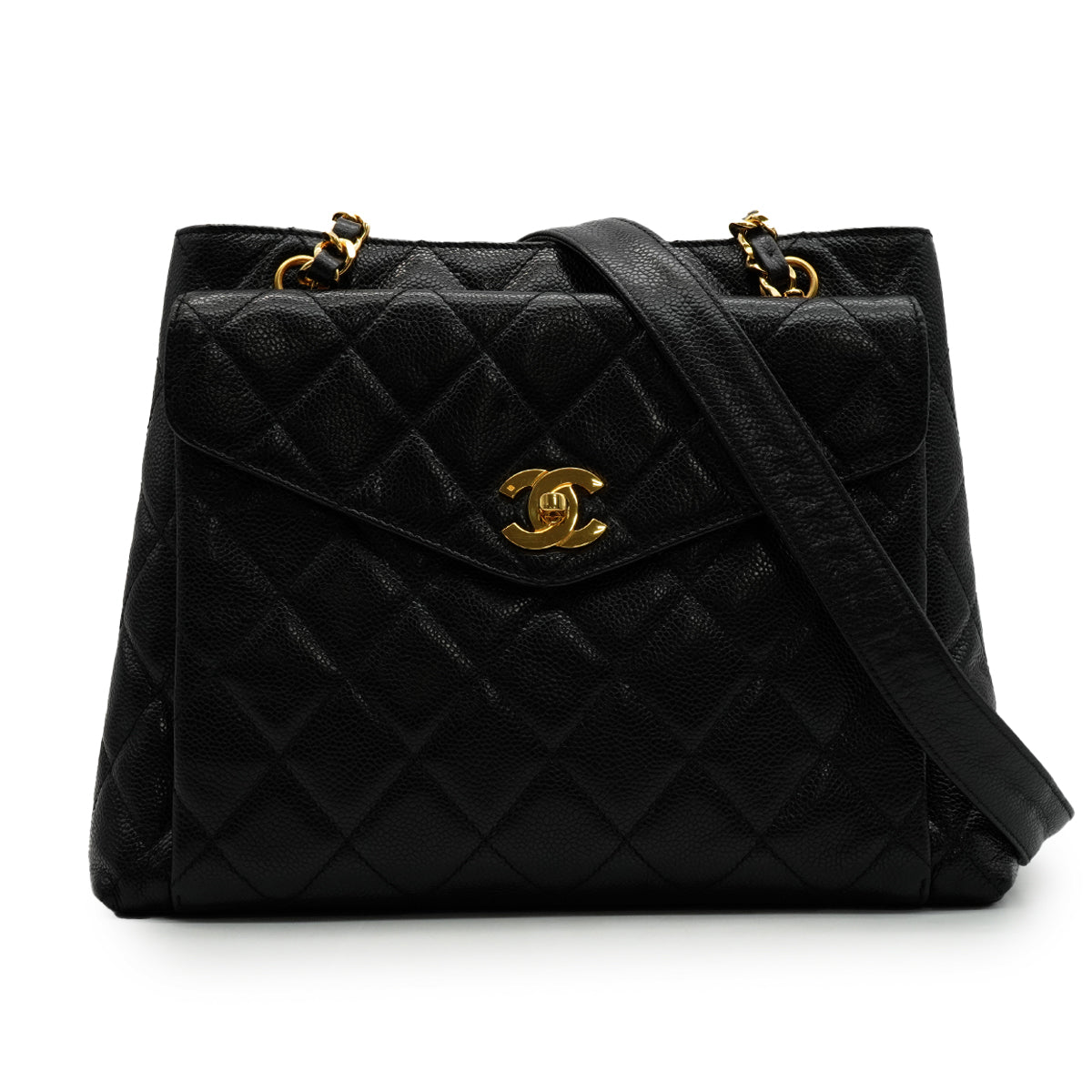 INTAGE CHANEL MATELASSE SHOULDER BAG BLACK CAVIAR SKIN SILVER HARDWARE 90346115