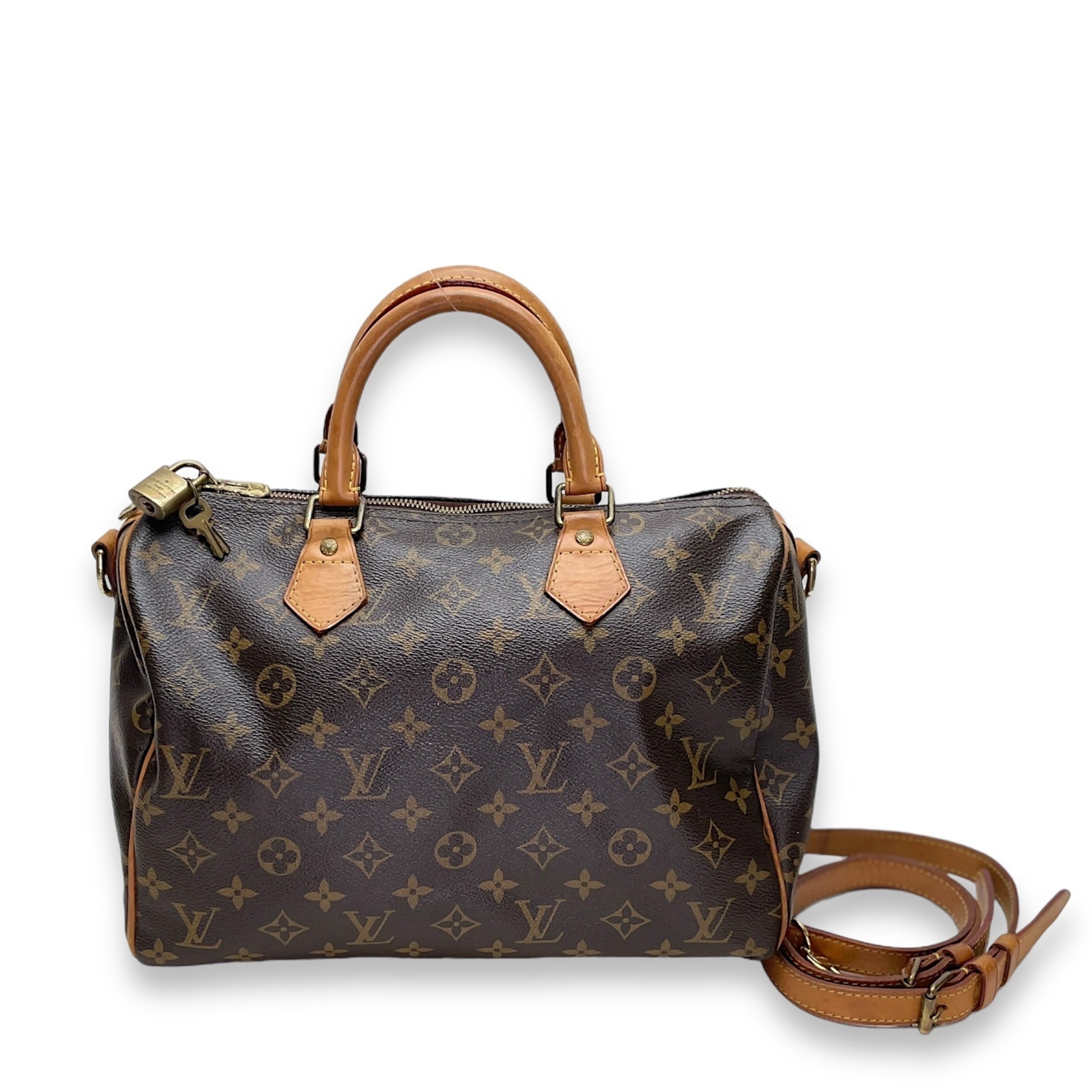 Louis Vuitton Speedy Bandouliere 30 Brown Top Handle Bag in Monogram Coated Canvas, Gold hardware S2408-000668VZ