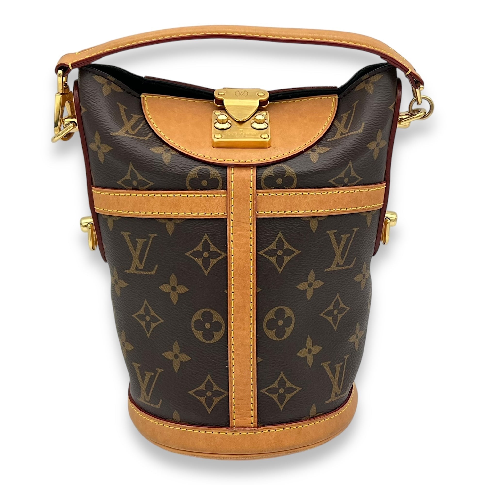 Louis Vuitton Duffle Brown Top Handle Bag in Monogram Coated Canvas, Gold hardware S2410-002175AN