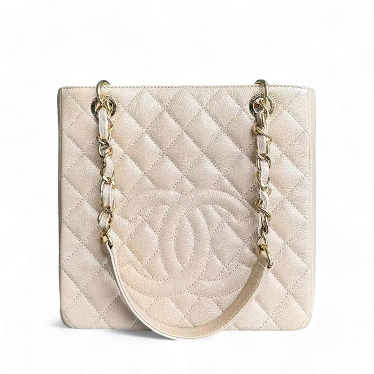 CHANEL PST PETITE SHOPPING TOTE - CAVIAR QUILTED BEIGE GOLD HARDWARE SERIES 16 SYCM330