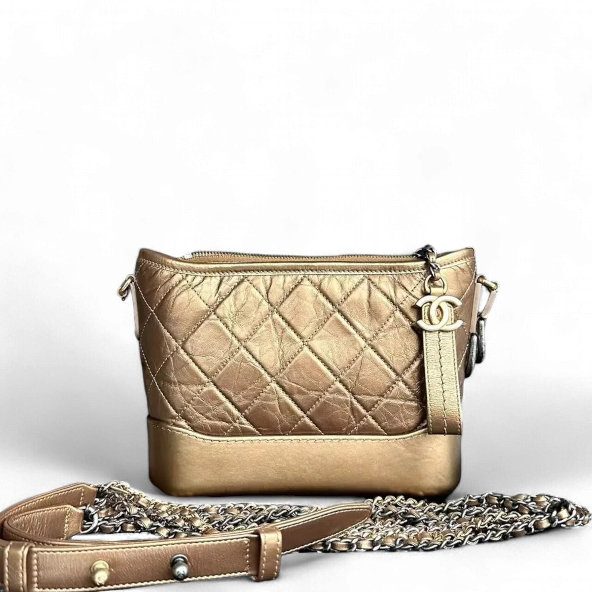 CHANEL GABRIELLE SMALL - QUILTED CALFSKIN BRONZE GOLD TWO-TONE HARDWARE SERIES 23 SYCM329