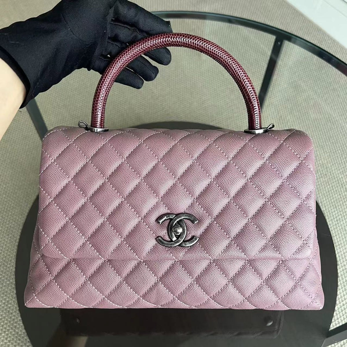 CHANEL COCO HANDLE - MEDIUM PINK LIZARD HANDLE SILVER HARDWARE SERIES 23 SYCM351