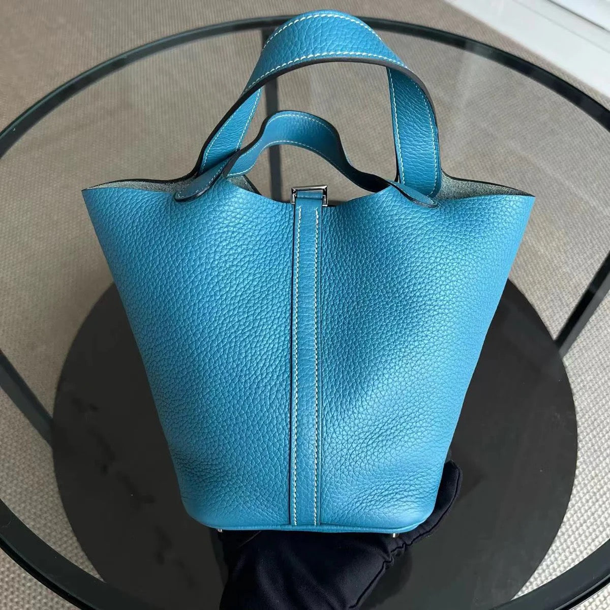 HERMES PICOTIN 18 BLUE JEAN CLEMENCE PHW #Q SYCM365