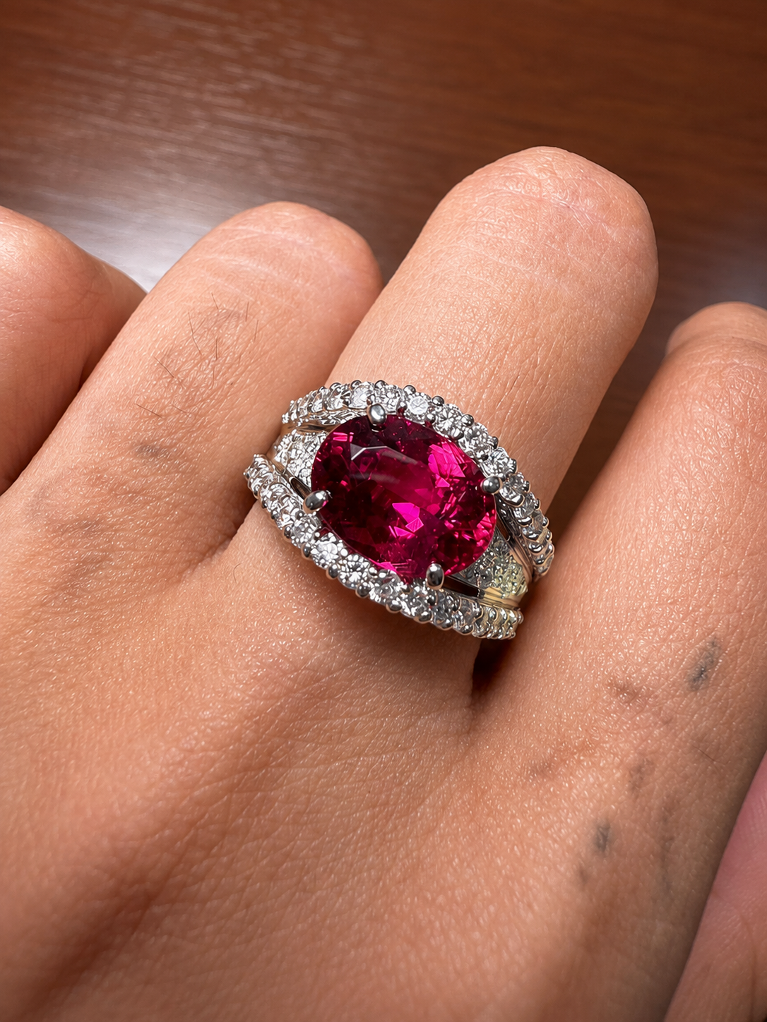 Pink Tourmaline Diamond Ring in Pt900 / TO2.93ct / D0.97ct 88S62