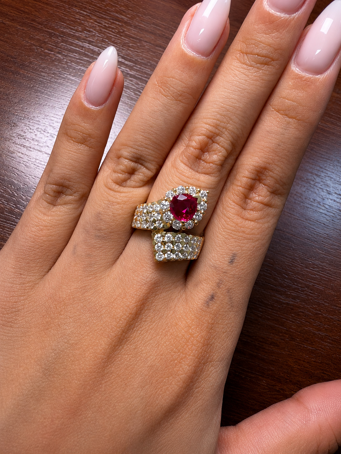 Bypass Ruby Diamond Ring in K18 / R1.102ct / D1.45ct 238Y7